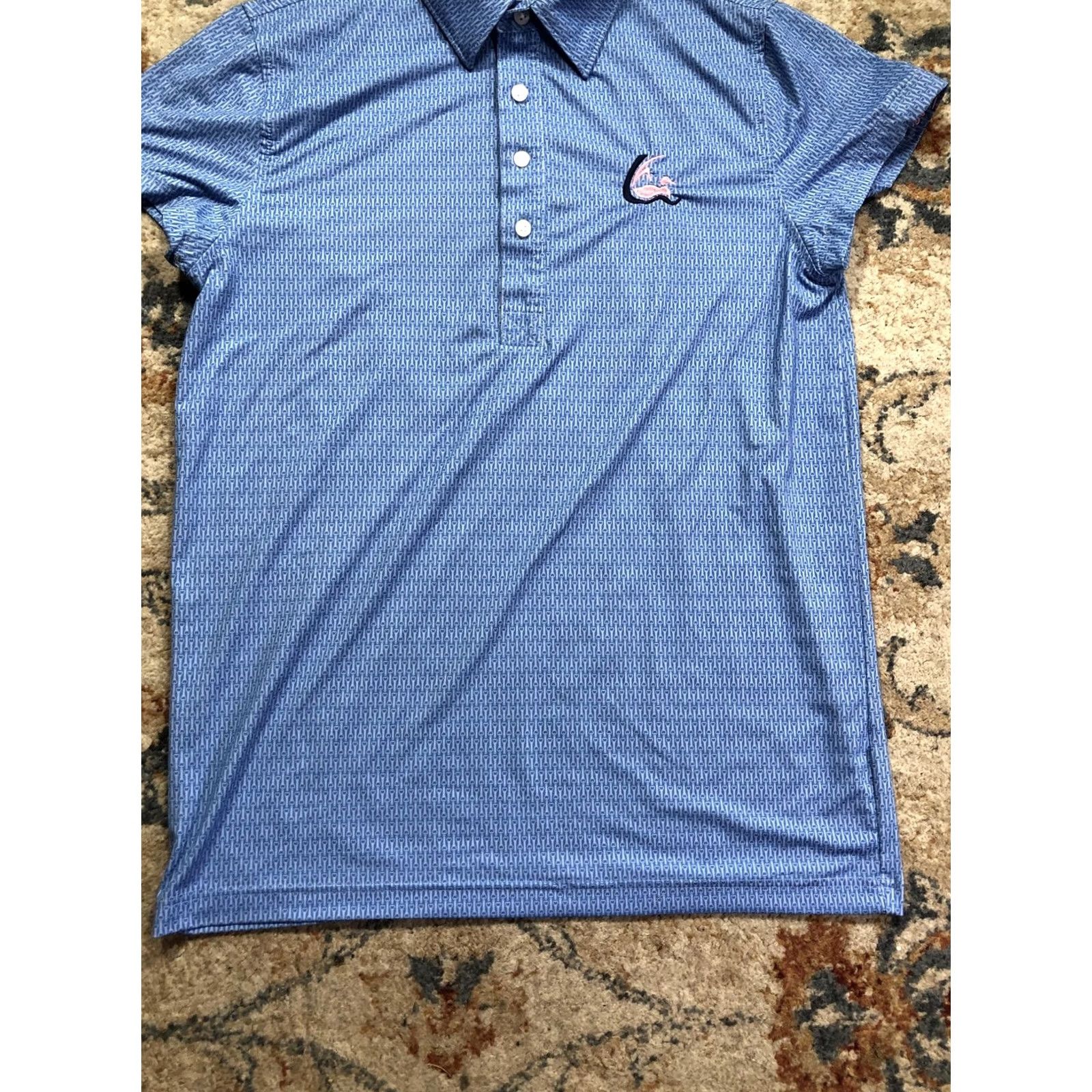 Vintage Criquet Polo Shirt Mens S Blue Geometric All Over Print Performance Golf Tee Shirt Size US S / EU 44-46 / 1 - 5 Thumbnail