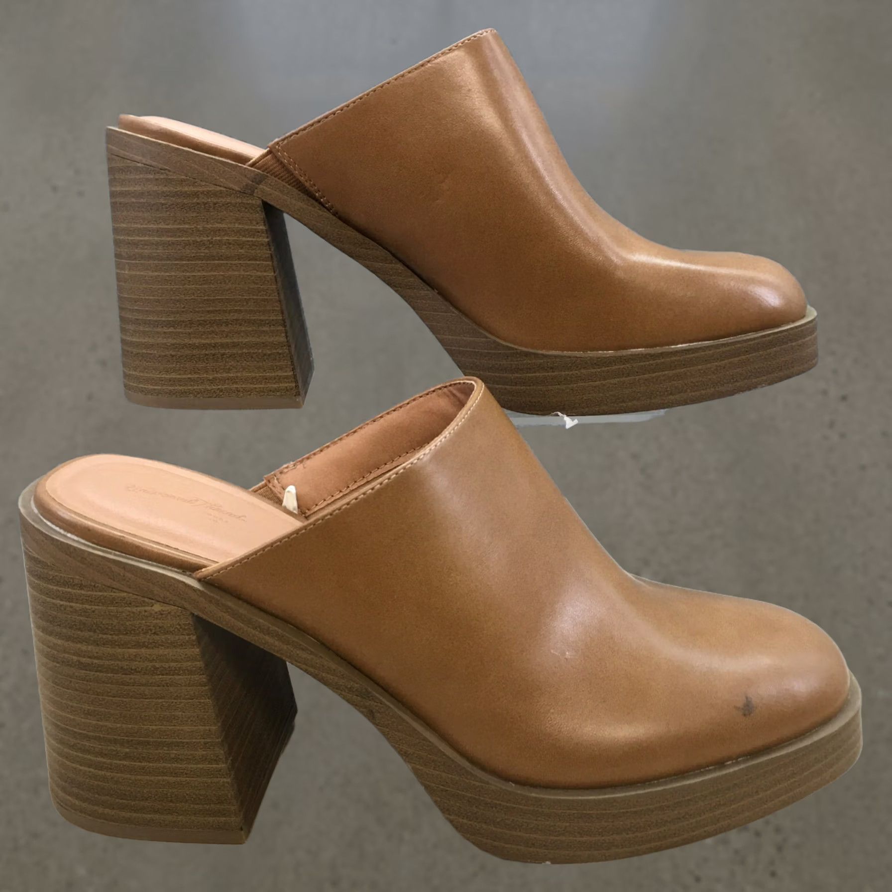 Vintage Universal Thread Mules Womens 11 Tess Platform Brown Faux Leather Heels Casual Size US 11 / IT 41 - 1 Thumbnail