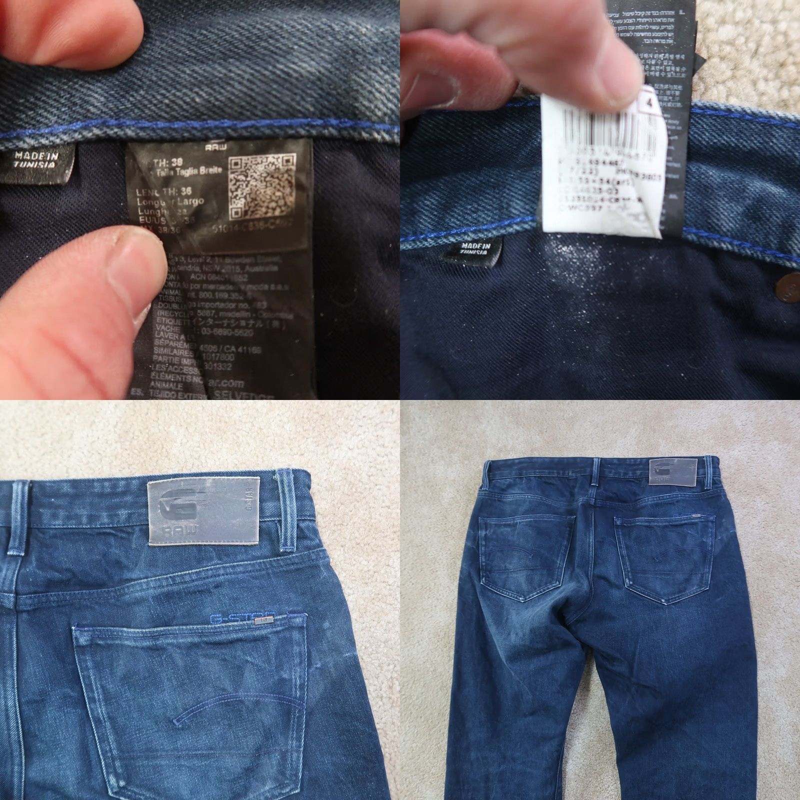 G-Star VINTAGE? No. G-Star RAW 3301 Jeans Men 38x36 Blue 3301 Slim Straight Stretch Whiskered Denim Button fly Size US 38 / EU 54 - 8 Thumbnail