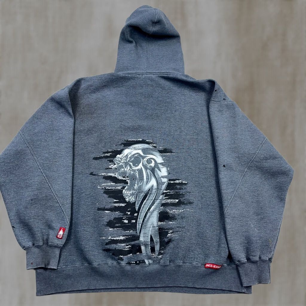 JNCO VINTAGE JNCO Hoodie Men 2XL Gray Sweatshirt Hooded Grunge Thrashed Y2K Jeans Style Shirt Size US XXL / EU 58 / 5 - 1 Thumbnail