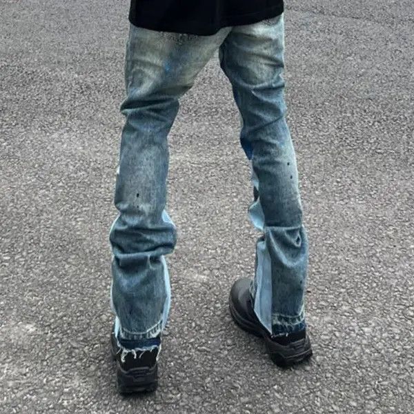 VIBE High Street Retro Ink Splash Patchwork Ripped Jeans Size US 32 / EU 48 - 2 Thumbnail