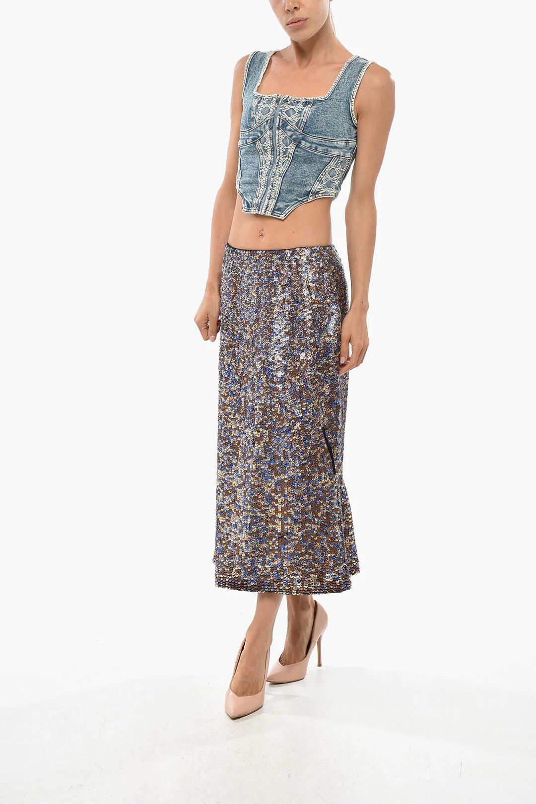 Dries Van Noten og1mm0426 Sequin Midi Skirt in Multicolor Size 27" / US 4 / IT 40 - 4 Thumbnail