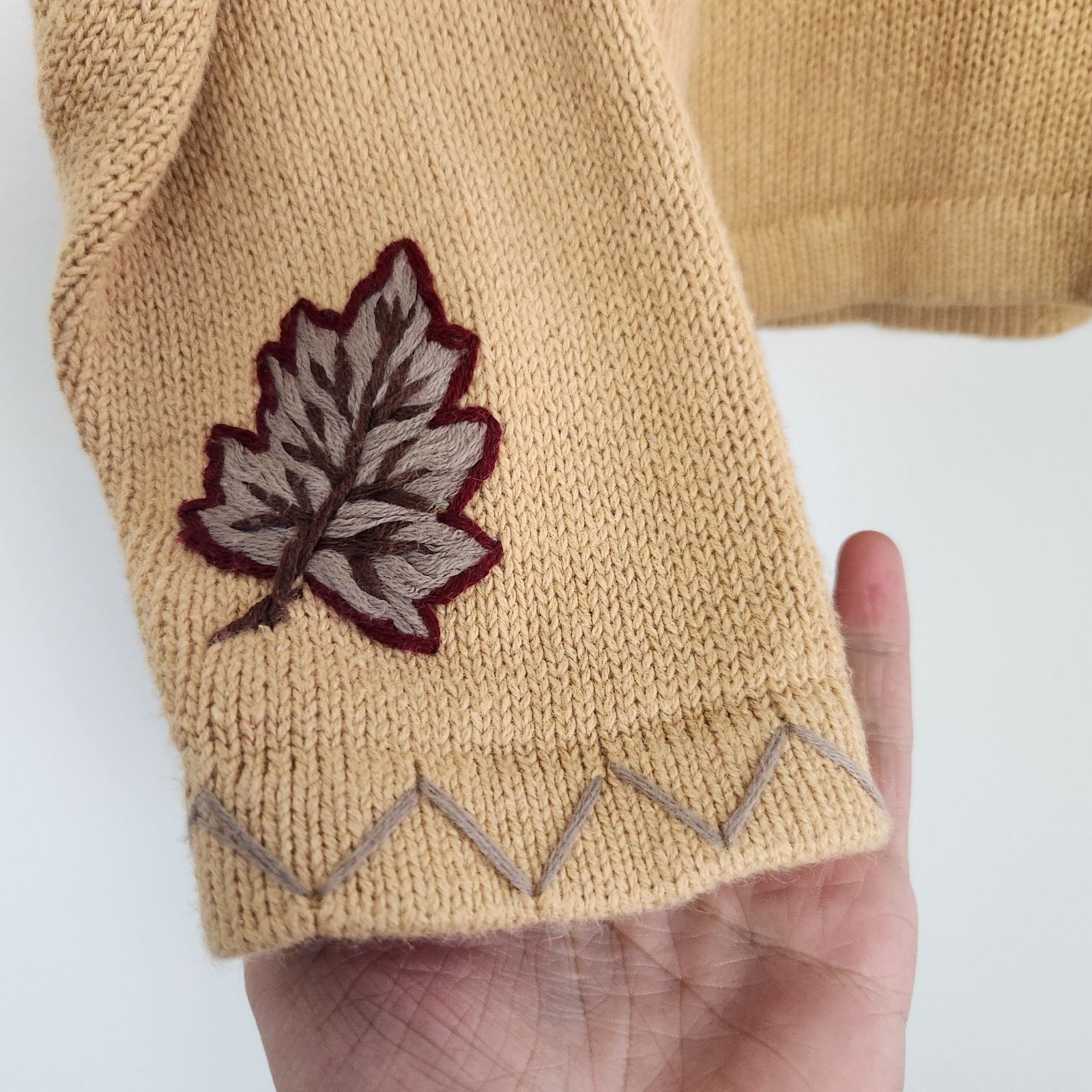 Other Vintage Leaf Cardigan Sweater Embroidered Cotton XL Size XL / US 12-14 / IT 48-50 - 3 Thumbnail