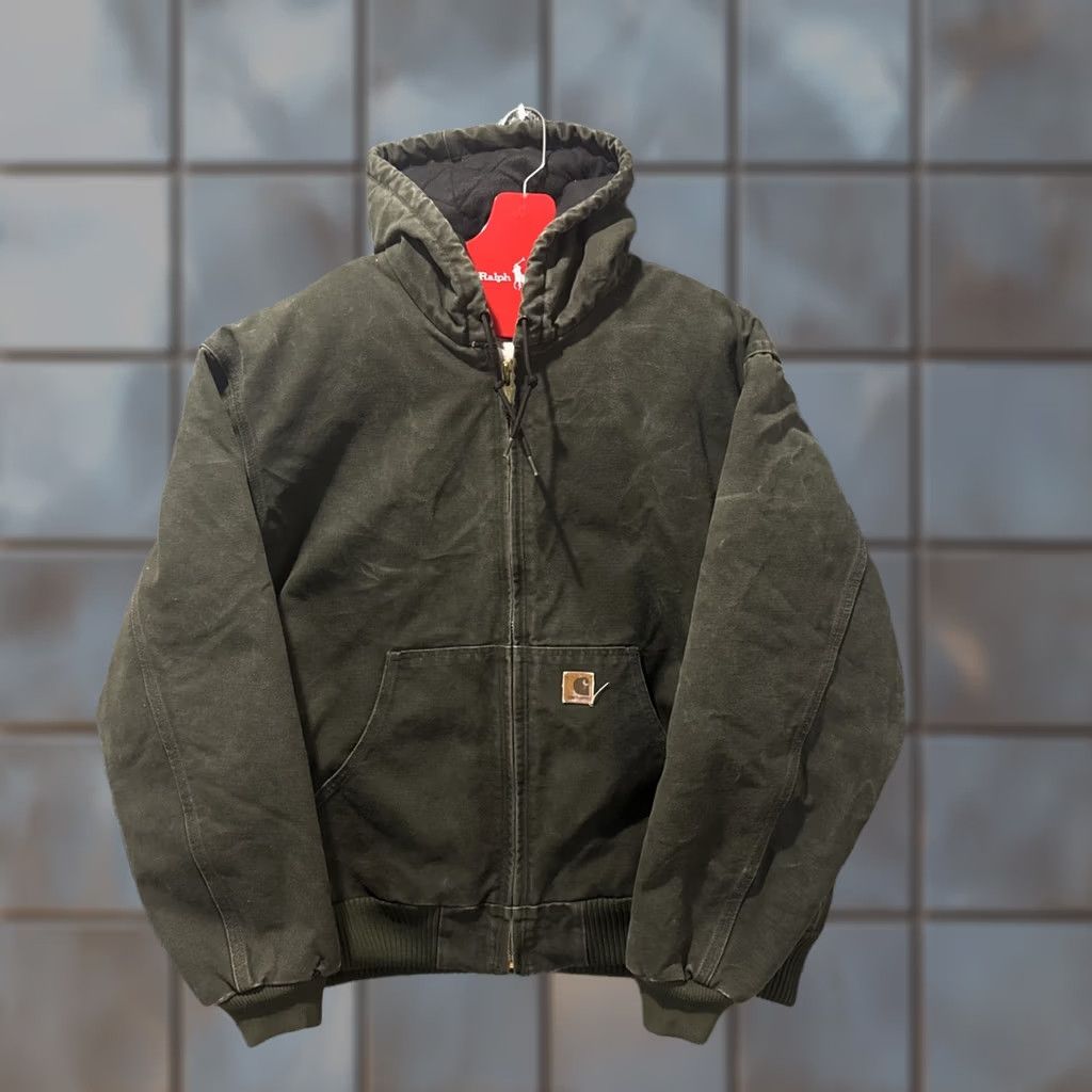 Carhartt VINTAGE Carhartt Quilted Hooded Active Jacket Green Moss J130 MOS Men’s XL Bomber Jacket Mens Green Quilted Hooded Active Jacket Size US XL / EU 56 / 4 - 1 Thumbnail