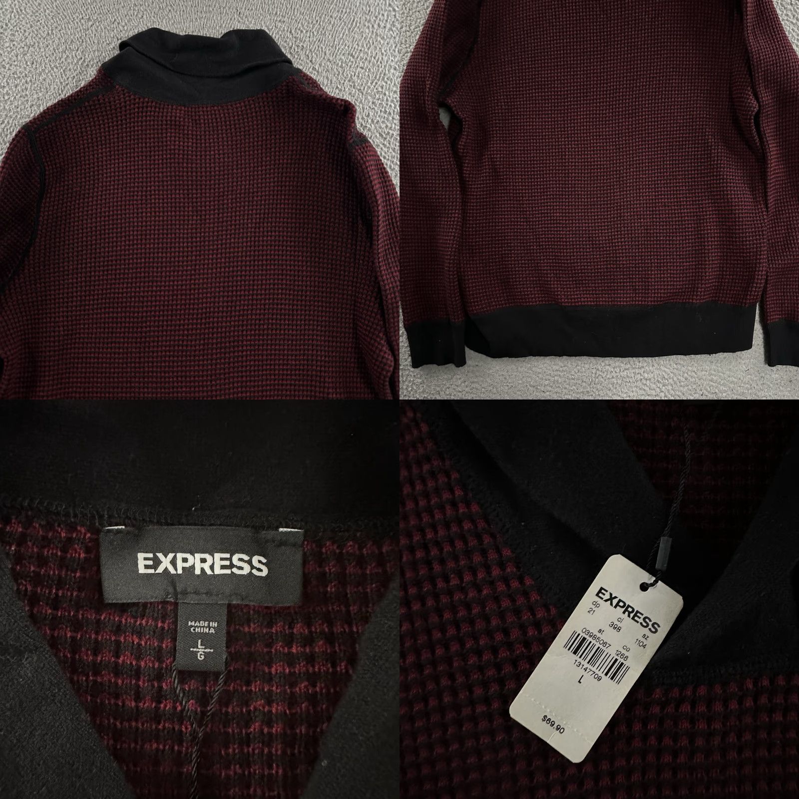 Express Express Mens Sweater Knit Shawl Collar Red Black Large Cotton Wool Blend Pullover Mens Size L Size US L / EU 52-54 / 3 - 8 Thumbnail