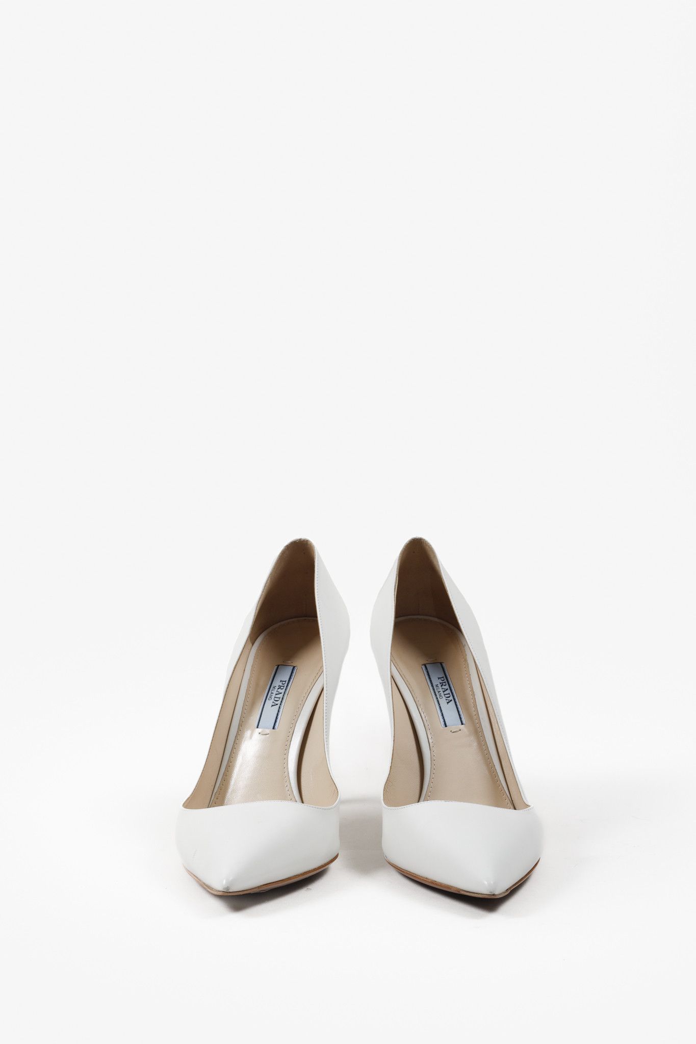 Prada Prada White Leather Pointed Toe Pumps Size US 7.5 / IT 37.5 - 3 Thumbnail