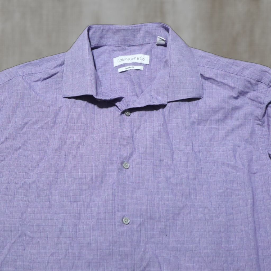 Calvin Klein VINTAGE Calvin Klein Shirt Plaid Button-Down Long Sleeve Men XL Purple Cotton 36/37 Business Mens Size US XL / EU 56 / 4 - 1 Thumbnail