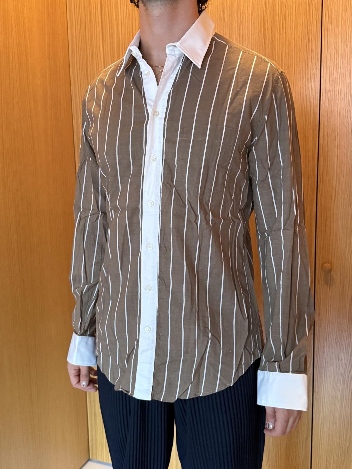 D.Gnak By Kang.D D&G Men's Brown and White Striped Slim Fit Dress Shirt Size US M / EU 48-50 / 2 - 3 Thumbnail