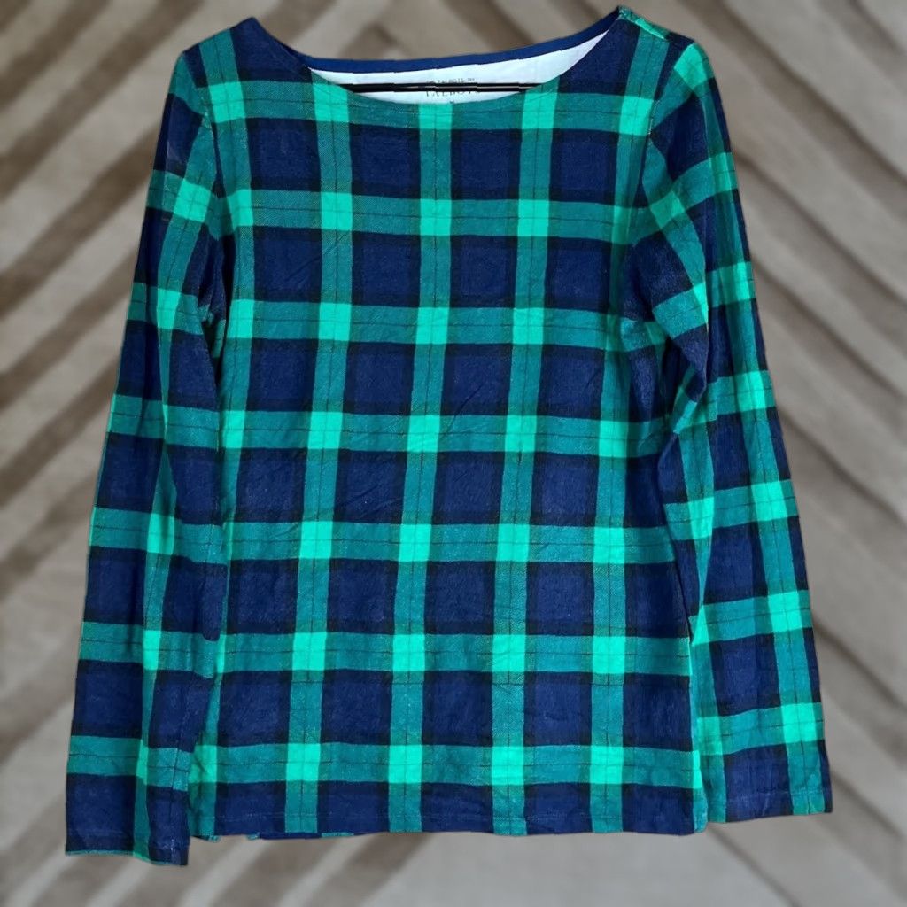 Talbots Talbots Womens Shirt Navy Green Plaid Boat Neck Long Sleeve Stretch Medium Size M / US 6-8 / IT 42-44 - 1 Thumbnail