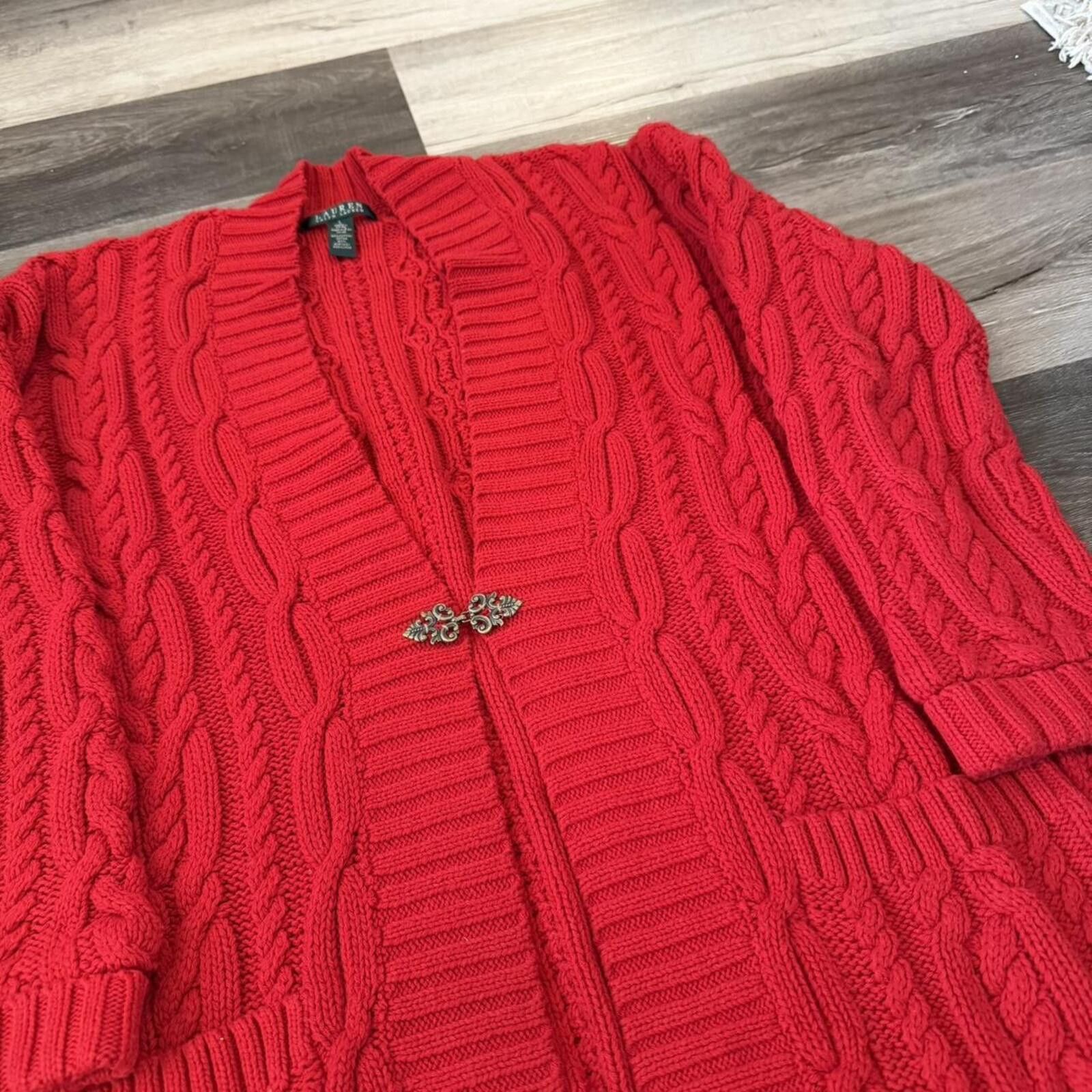 Lauren Ralph Lauren Vintage Lauren Ralph Lauren cable knit long cardigan sweater Size L / US 10 / IT 46 - 1 Thumbnail