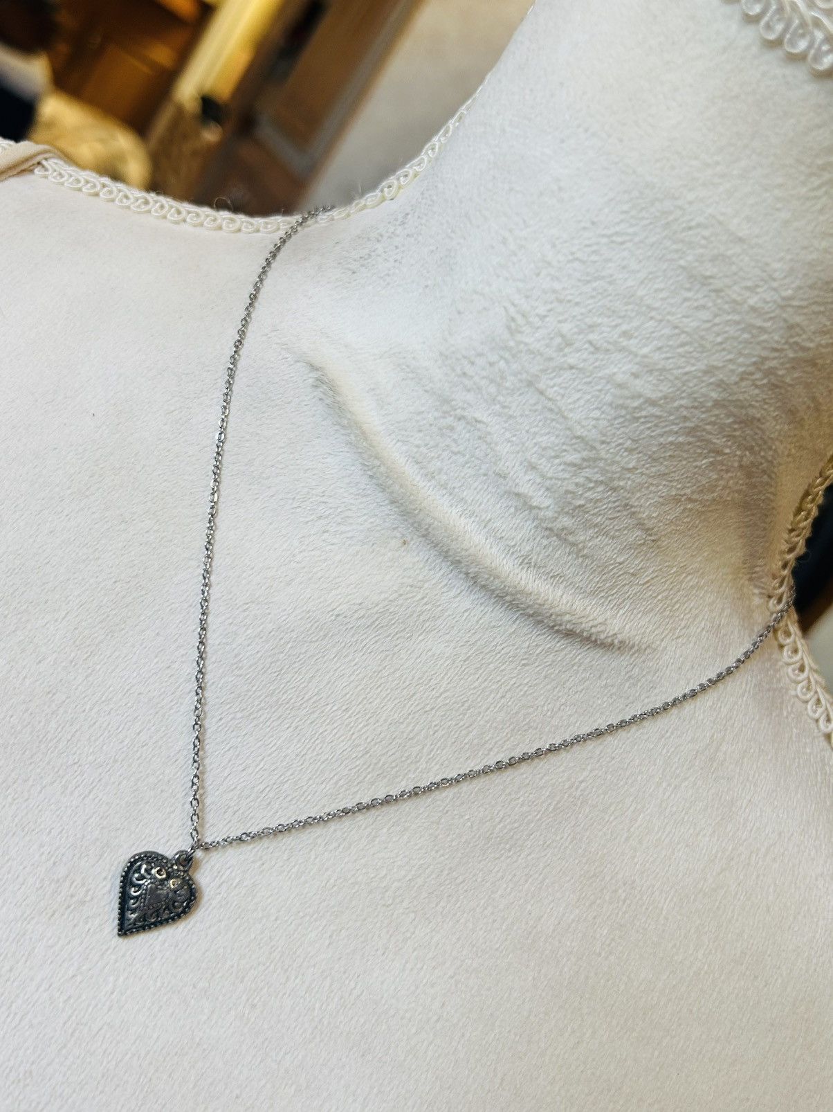 Handmade Handcrafted vintage textured heart pendant on chain necklace Size ONE SIZE - 1 Thumbnail