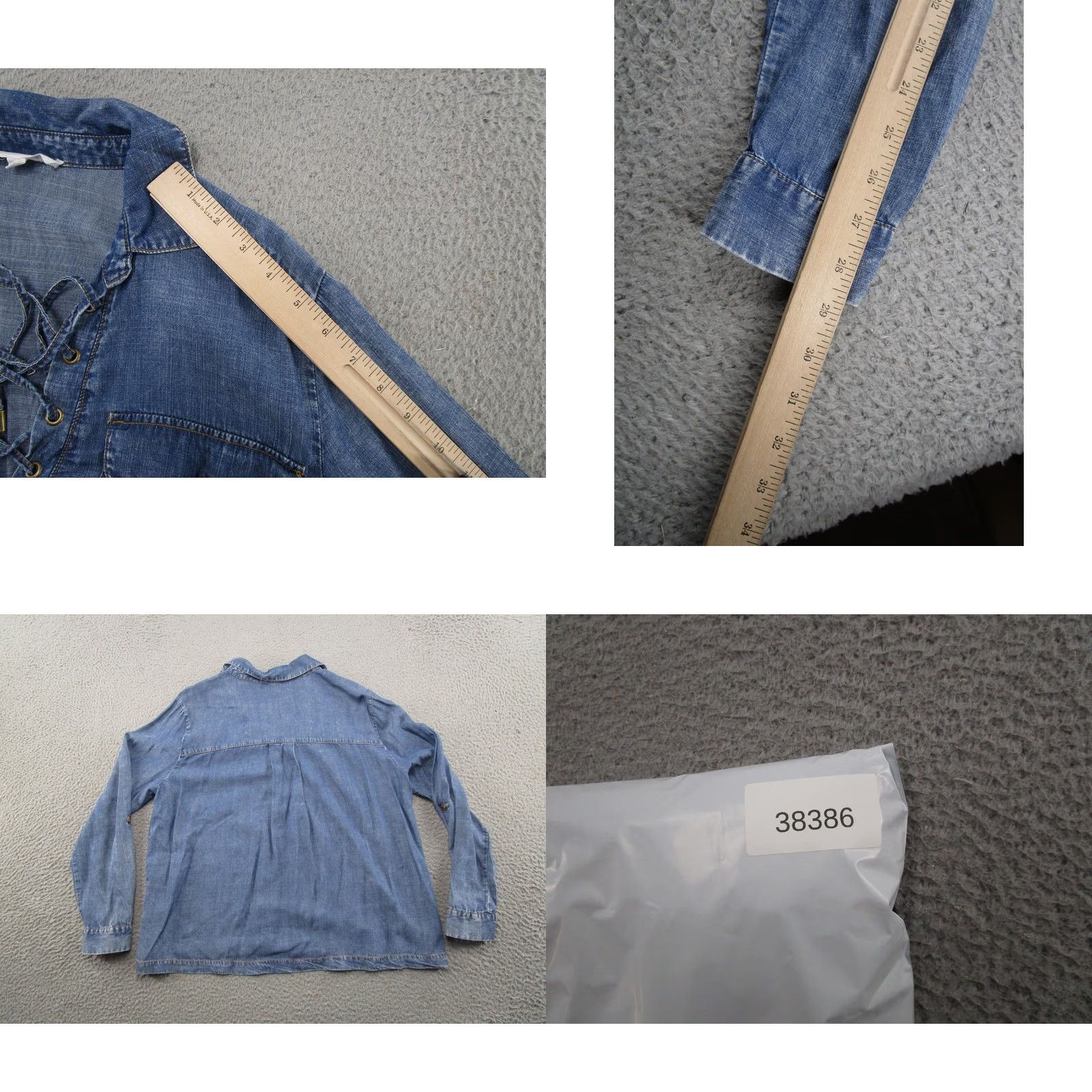 Vintage Jane Blouse Long Sleeve Roll Tab Pockets Lyocell Chambray Size L Blue Women 90s? (adjusted) Size L / US 10 / IT 46 - 8 Thumbnail