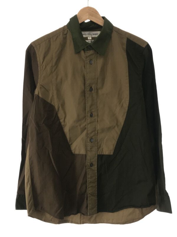 Shirt Cotton Switching Long Sleeve Brown