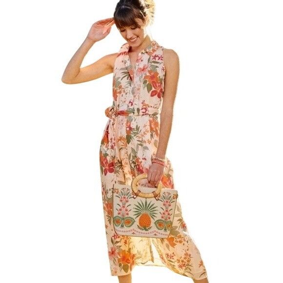 Spartina 449 Pink Sleeveless Emeline Alljoy Landing Tropical