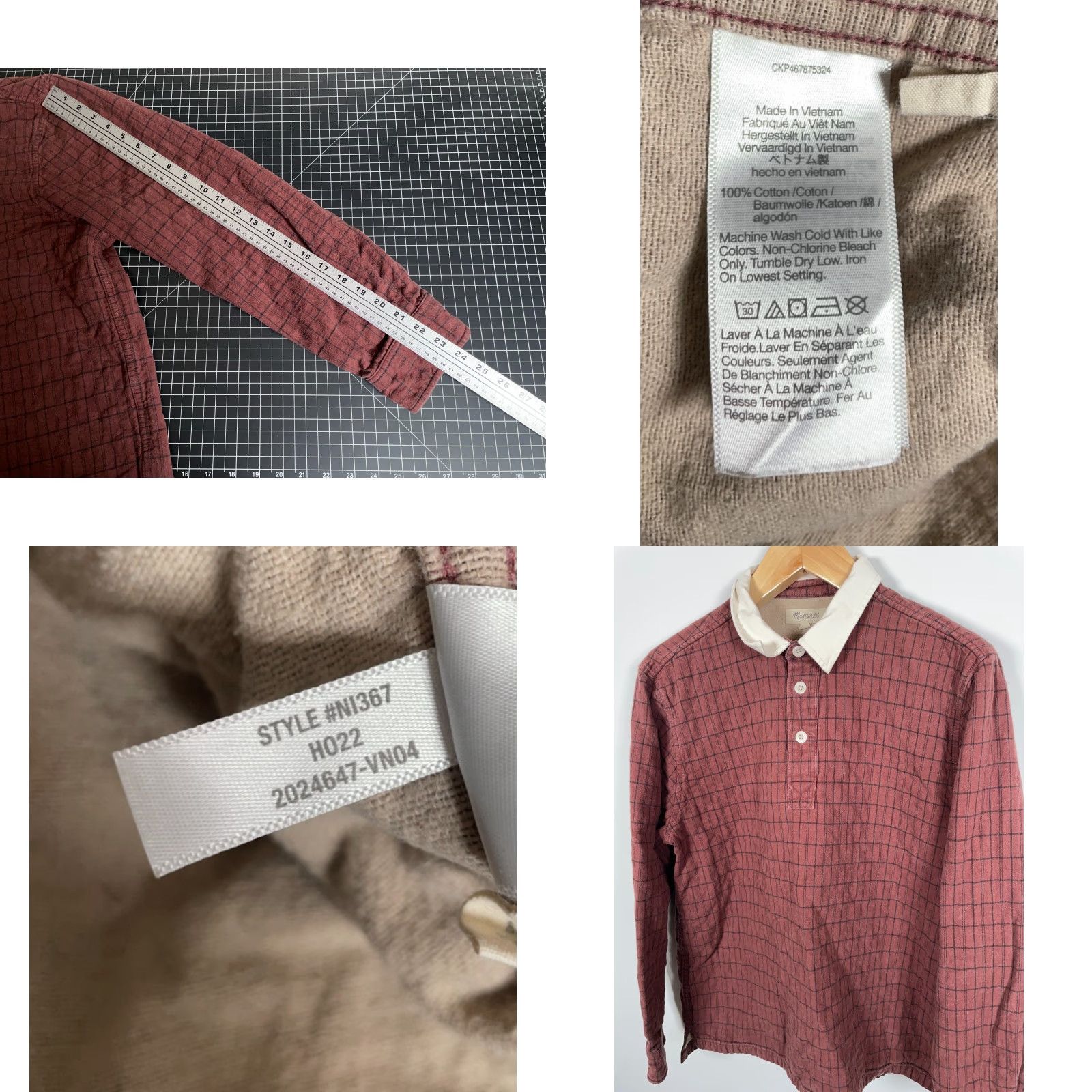 Madewell VINTAGE Madewell Quilted Rugby Shirt Men’s Large Dark Red Check Polo Long Sleeve 100% Cotton Retro 90s Preppy Womens? Size US L / EU 52-54 / 3 - 8 Thumbnail