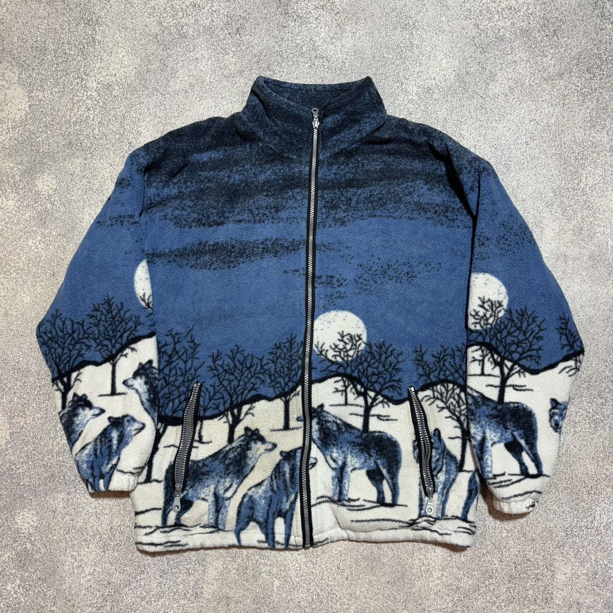 Vintage × Wolf & Shepherd Vintage Wolf Sherpa Full Print Art Animal Winter Moon Sherpa Size US M / EU 48-50 / 2 - 2 Thumbnail