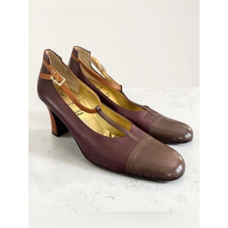 Bruno Magli Vintage Bruno Magli T-Strap Brown Two-Tone Women's Heels Size US 6.5 / IT 36.5 - 2 Thumbnail