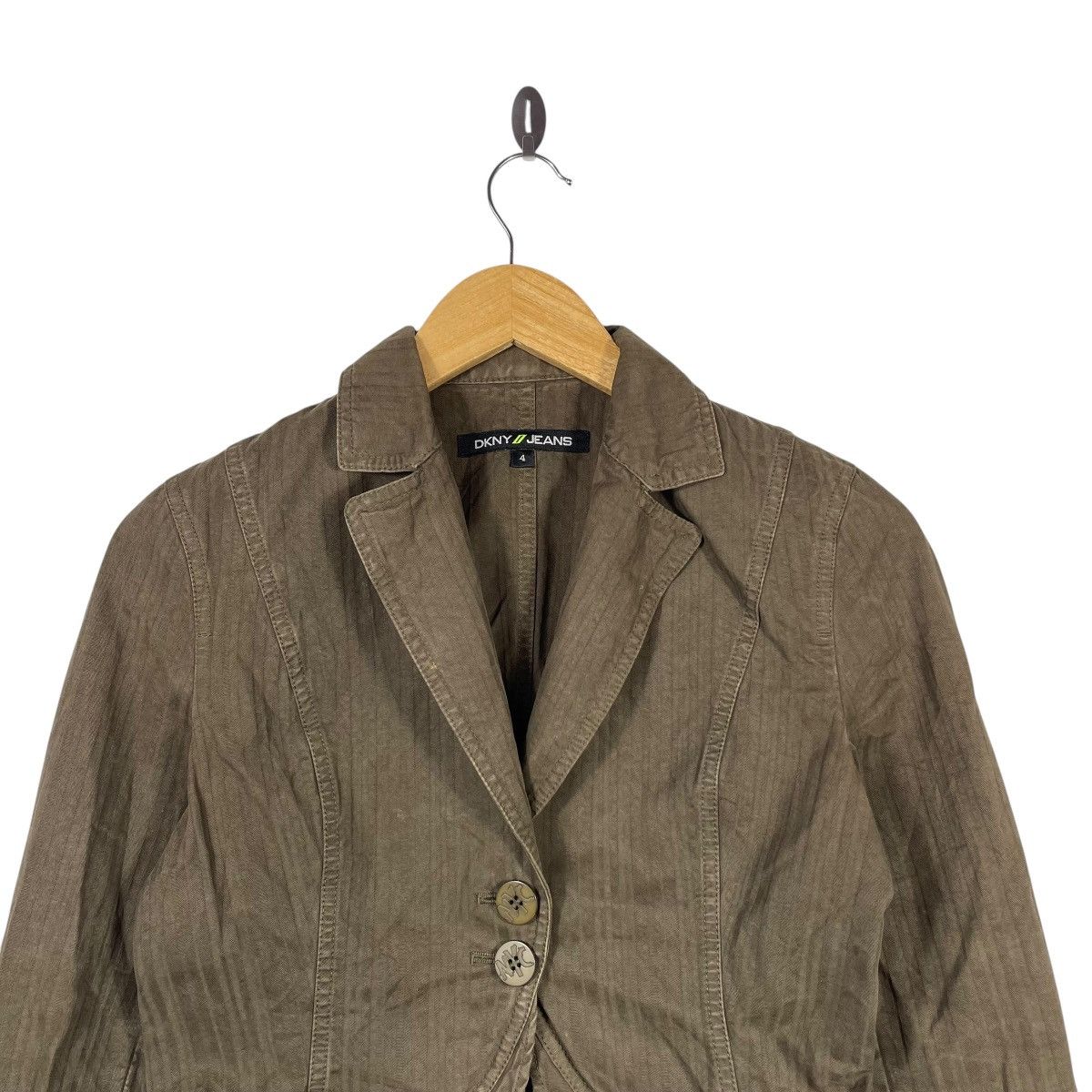 DKNY DKNY Jeans Olive Cotton Cropped Blazer Women’s Ruffle Hem Size S / US 4 / IT 40 - 2 Thumbnail