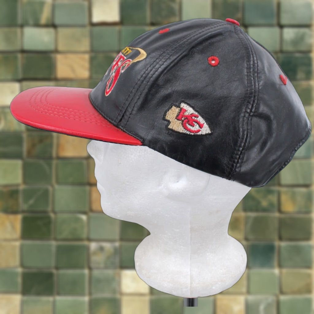 Vintage KC Chiefs Cap Mens Leather Baseball Hat One Size NFL Black VTG Kansas City Cap Mens} Size ONE SIZE - 1 Thumbnail