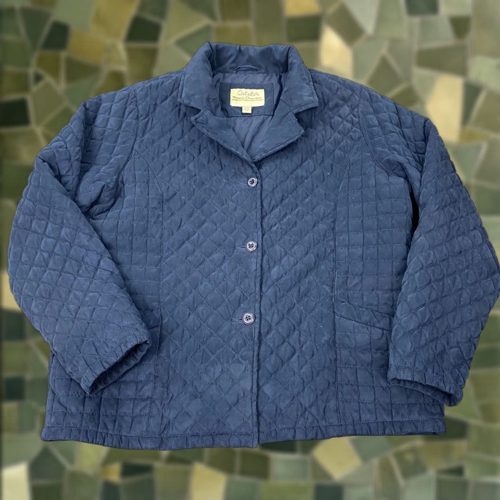 Vintage Cabelas Jacket Womens XL Navy Blue Quilted Button Front Nylon Lined Insulated Size XL / US 12-14 / IT 48-50 - 1 Thumbnail