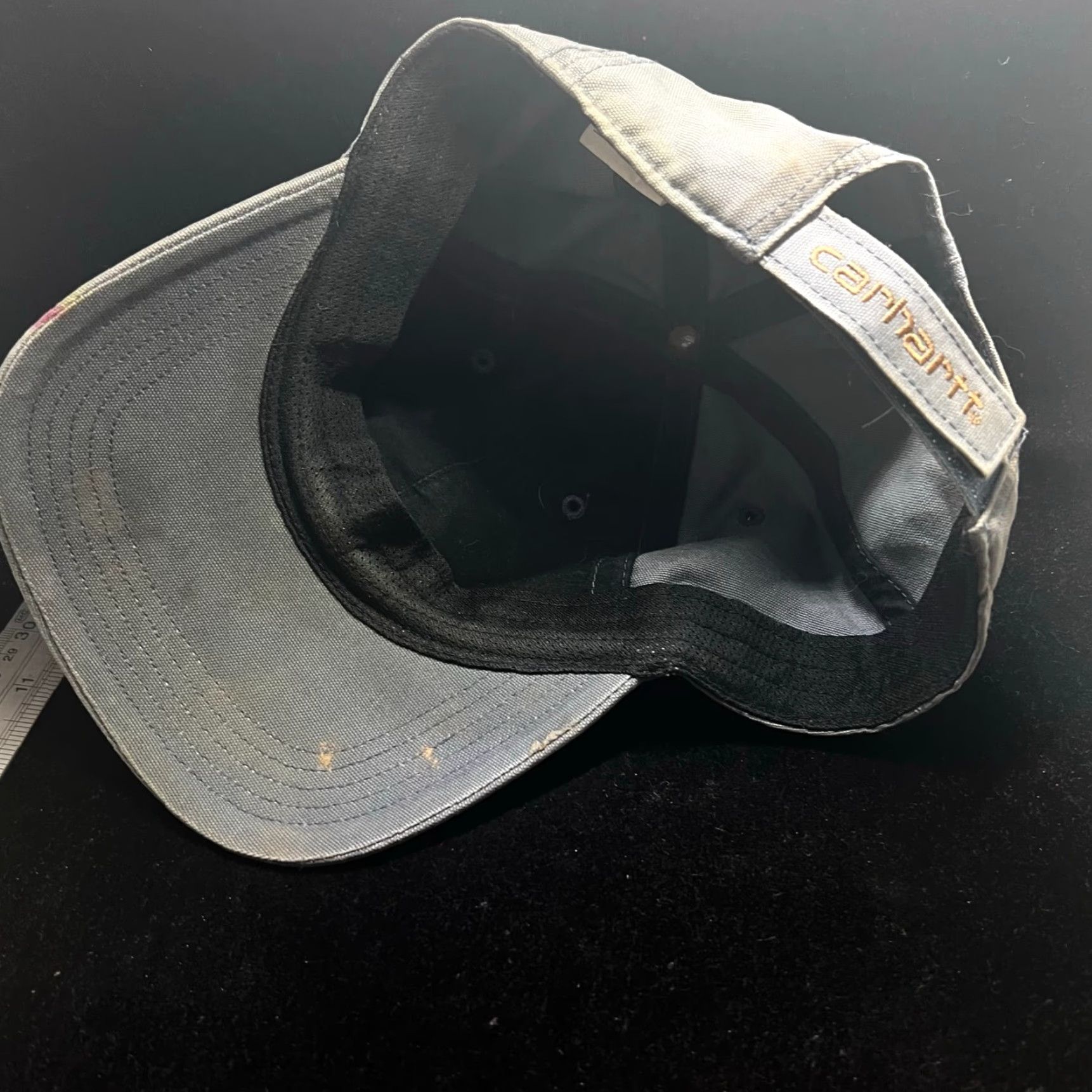 Carhartt VINTAGE? Wait no: Carhartt Leather Logo Strap Back Adjustable Cap Hat Men Gray Canvas Baseball Hat Mens Adjustable Carhartt Cap Size ONE SIZE - 4 Thumbnail