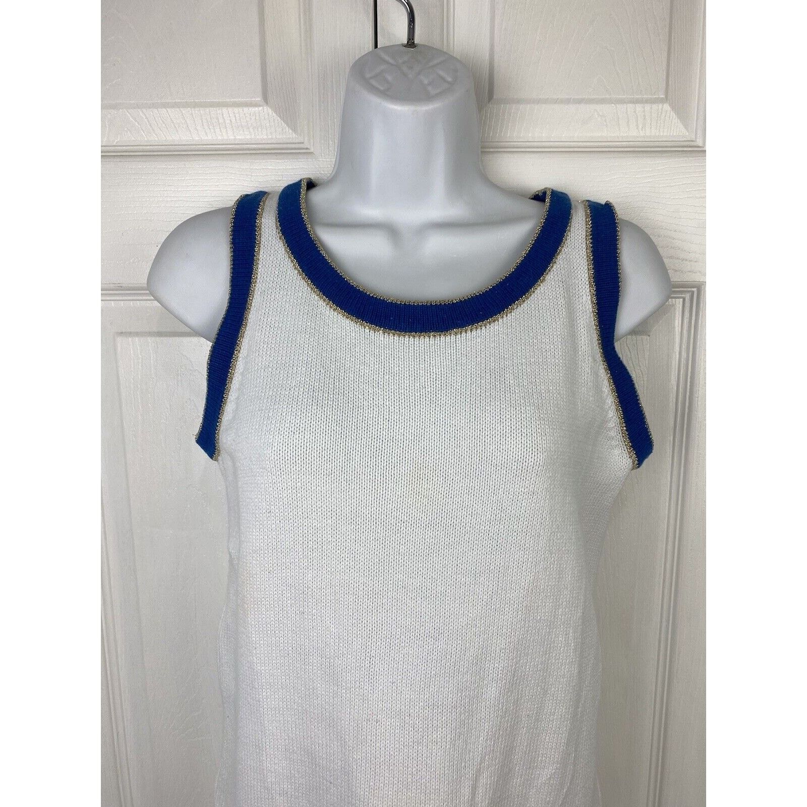 Bloomingdale's Bloomingdales Women's White Blue Gold Knit Sheath Dress S Size S / US 4 / IT 40 - 4 Thumbnail