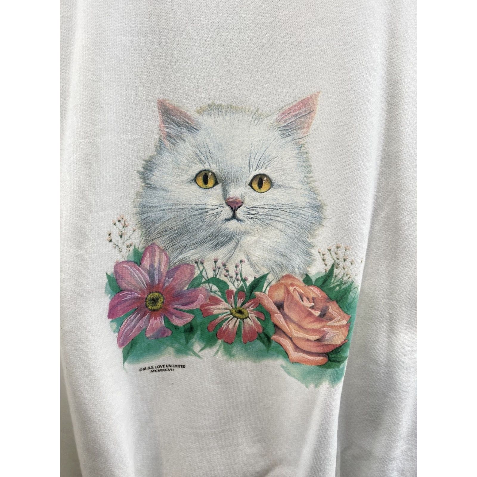 Hanes VINTAGE Hanes Love Unlimited Cat Sweatshirt Shirt Women Adult Medium White Cat Graphic Print Easy Care Pullover Crew Neck Long Sleeve Blended Fabric Size M / US 6-8 / IT 42-44 - 2 Thumbnail