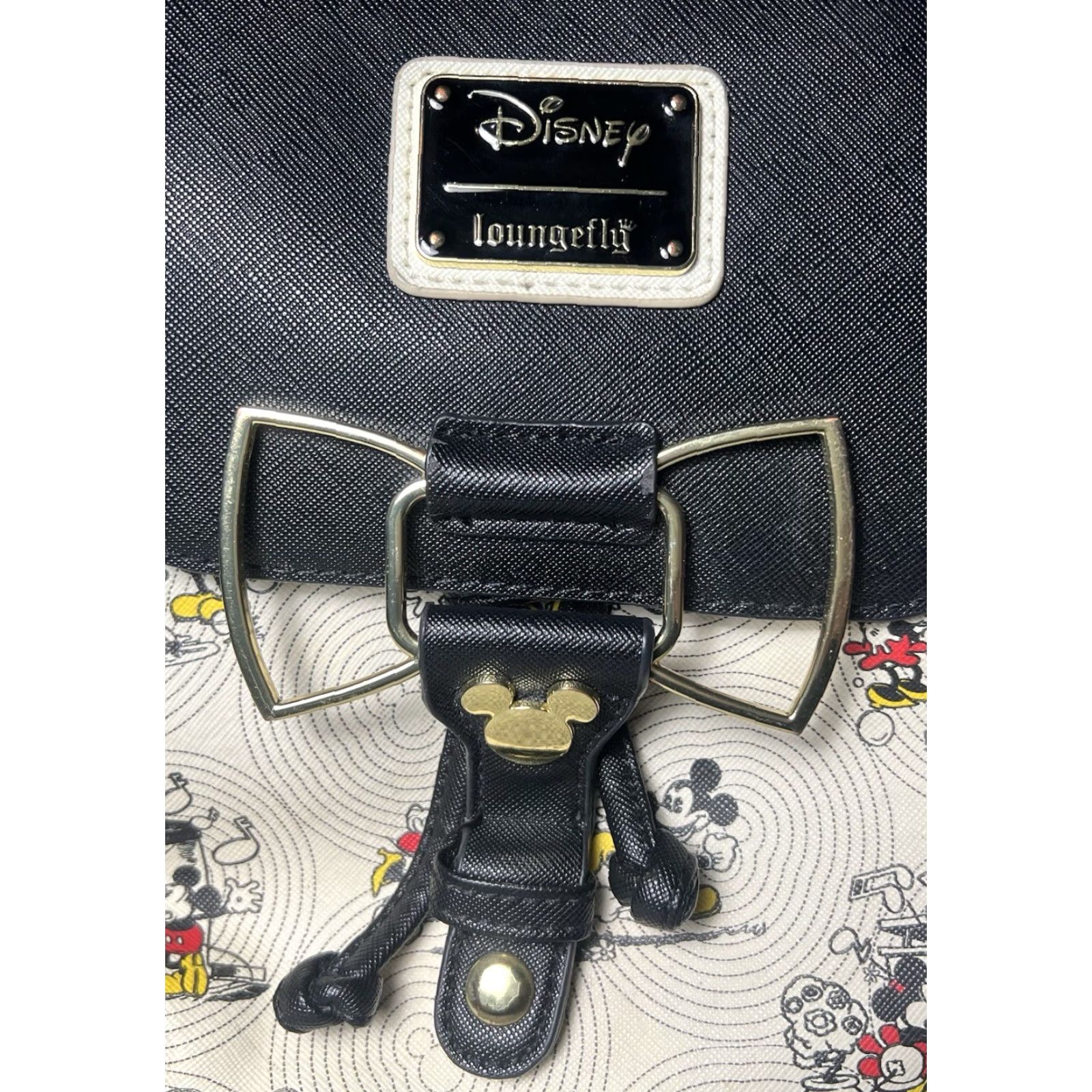 Vintage VINTAGE Loungefly Disney Mickey & Minnie Mouse GOLD BOW Hardware Backpack Bag Size ONE SIZE - 3 Thumbnail