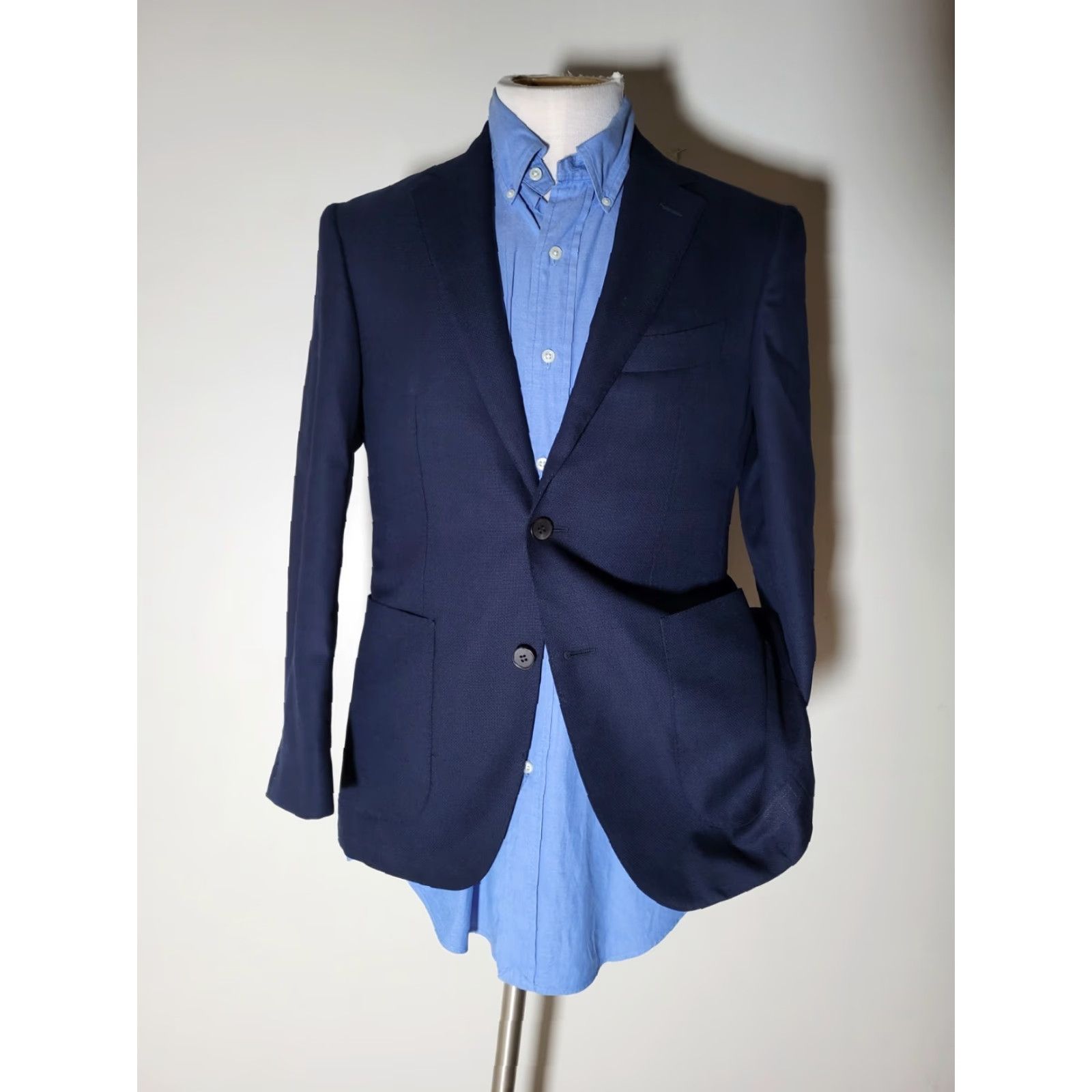 Suitsupply Suitsupply VBC Barberis Hopsack Wool Blazer Jacket Coat 38R Slim Navy Blue Check Two Button Single-Breasted Mens Blazer Size 38R - 4 Thumbnail