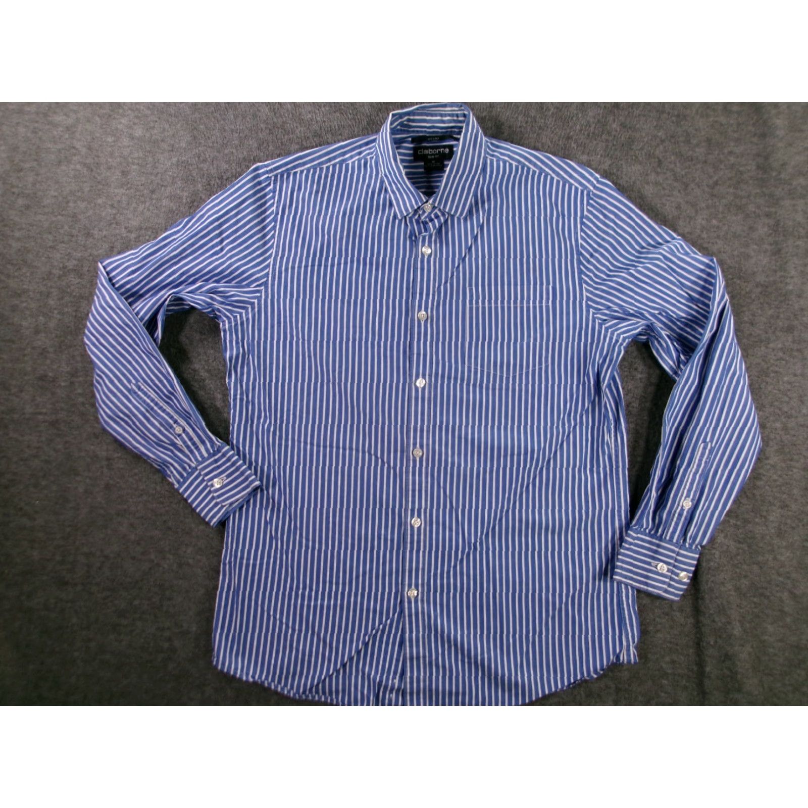 Liz Claiborne Claiborne Shirt Men Medium Blue Striped Slim Fit Preppy Classic 80s Office Workwear Button-Up Size US M / EU 48-50 / 2 - 2 Thumbnail