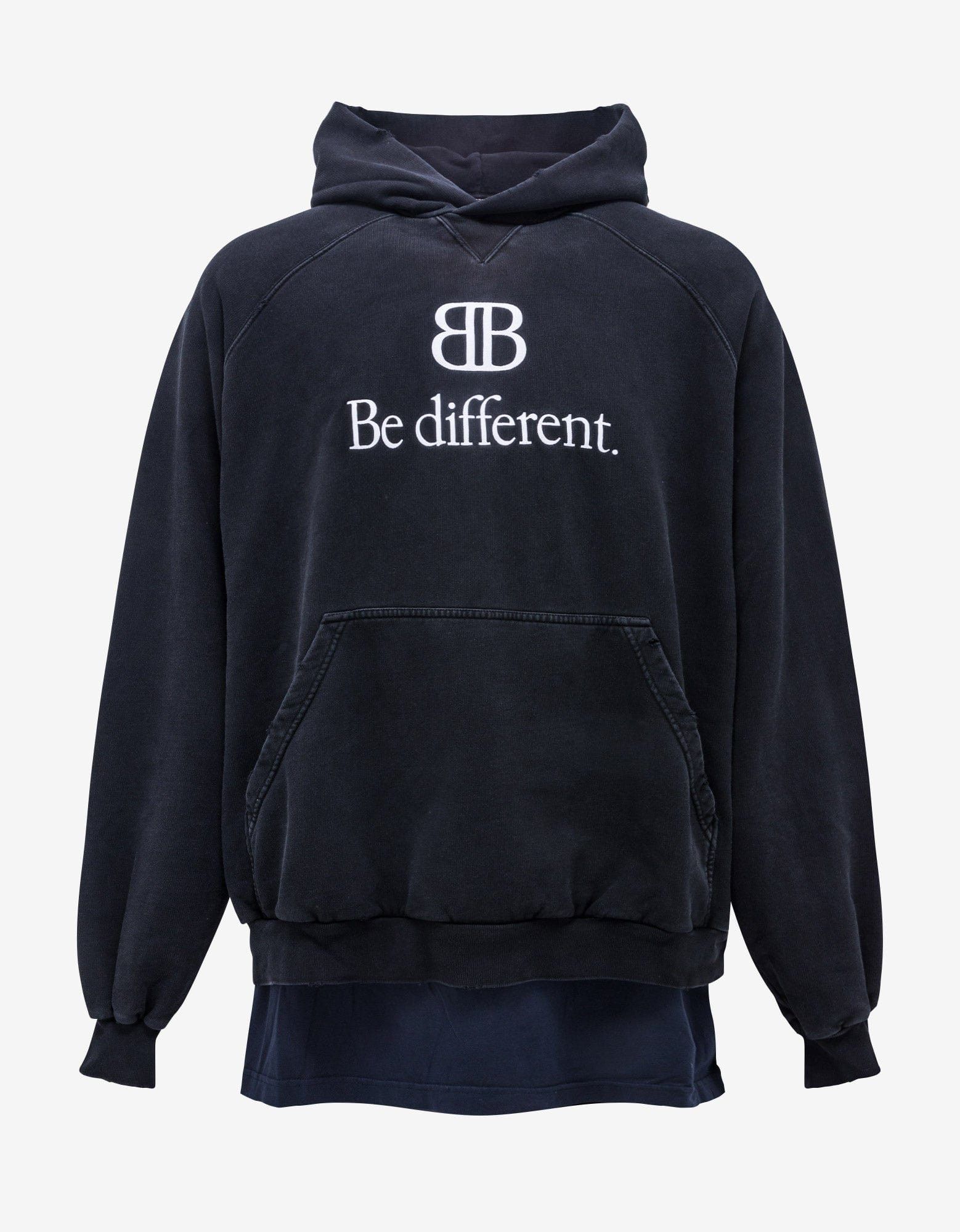 image of Balenciaga Black Bb Be Different Patched T-Shirt Hoodie, Men's (Size Small)