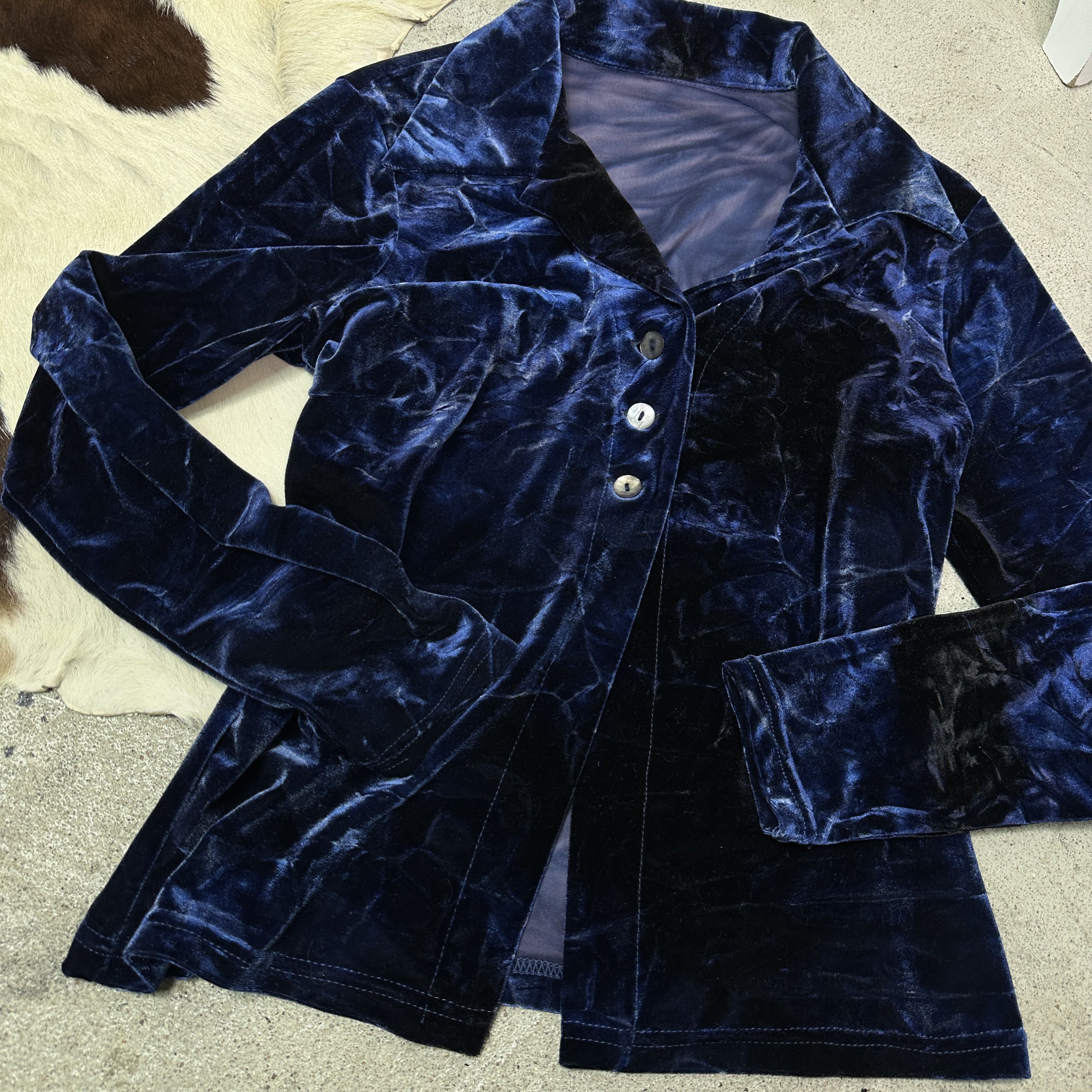 Other Vintage Velvet Avant Garde Midnight Blue Blazer Y2K Size M / US 6-8 / IT 42-44 - 7 Thumbnail