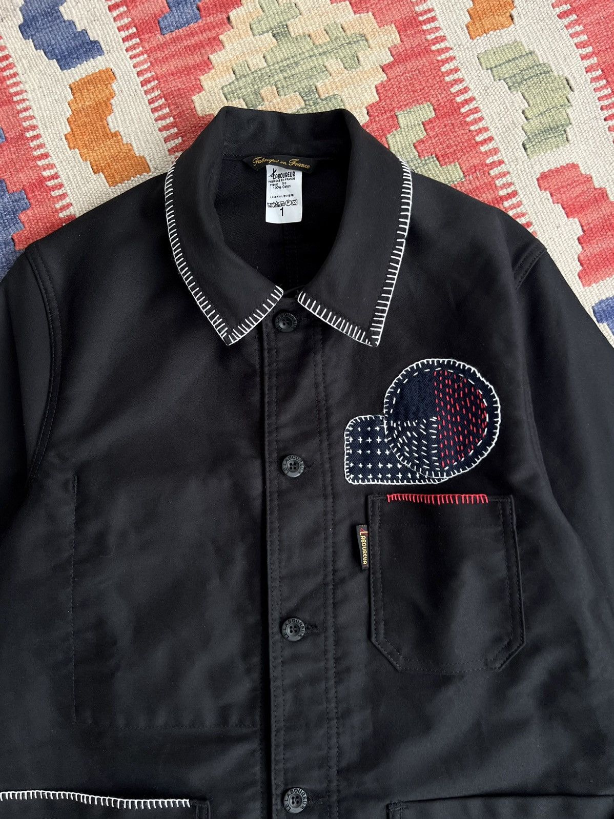 Le Laboureur 🇫🇷Le Laboureur Black Moleskin Sashiko Patched Chore Jacket Size US S / EU 44-46 / 1 - 7 Thumbnail
