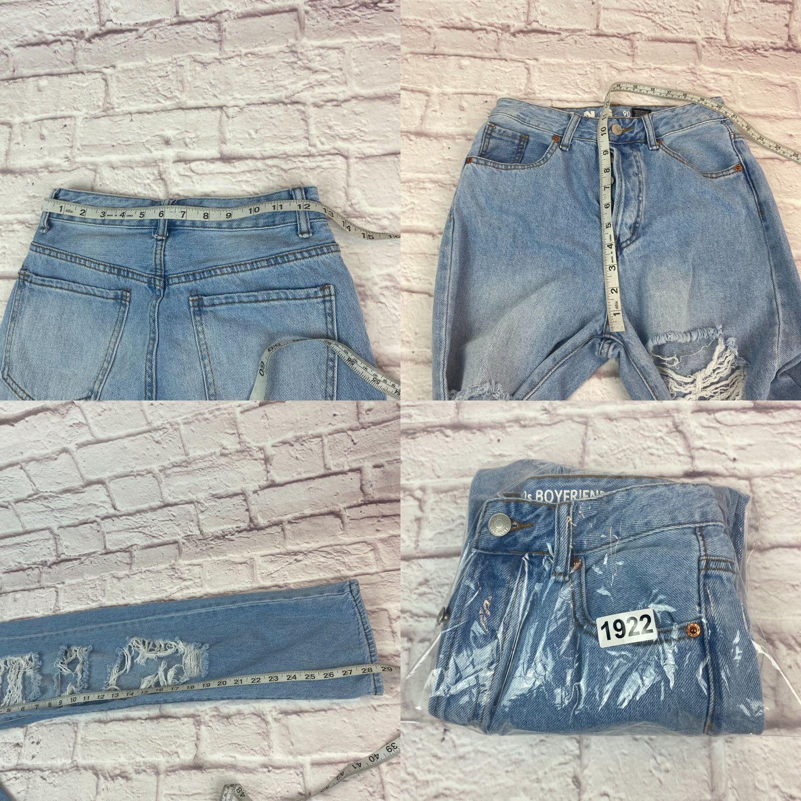 Vintage SONG Womens 90s Boyfriend Jeans Size 26 Blue High Rise Distressed 100% Cotton Denim Light Wash 5-Pocket Design Jeans Womens 90s Vintage? Size 26" / US 2 / IT 38 - 8 Thumbnail
