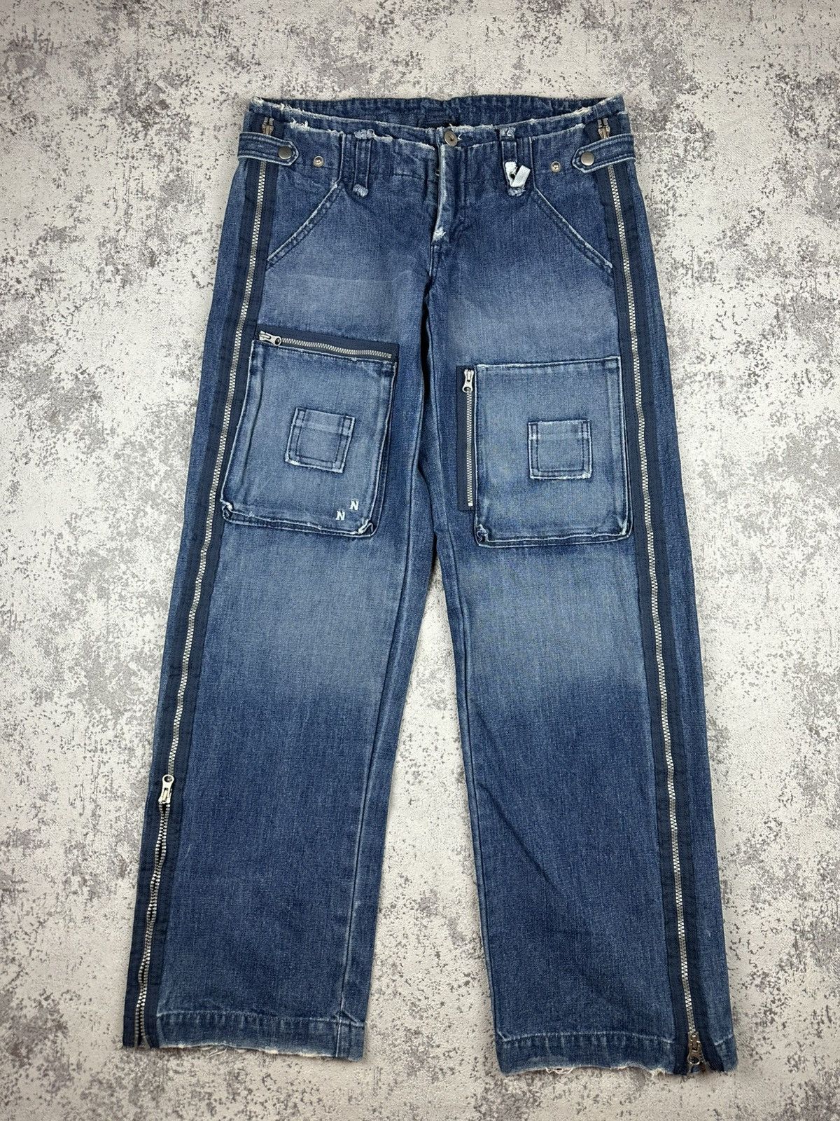 Designer Cargo Jeans Baggy Blue Zip-Off Utility Wide Fit Techwear Size US 32 / EU 48 - 2 Thumbnail