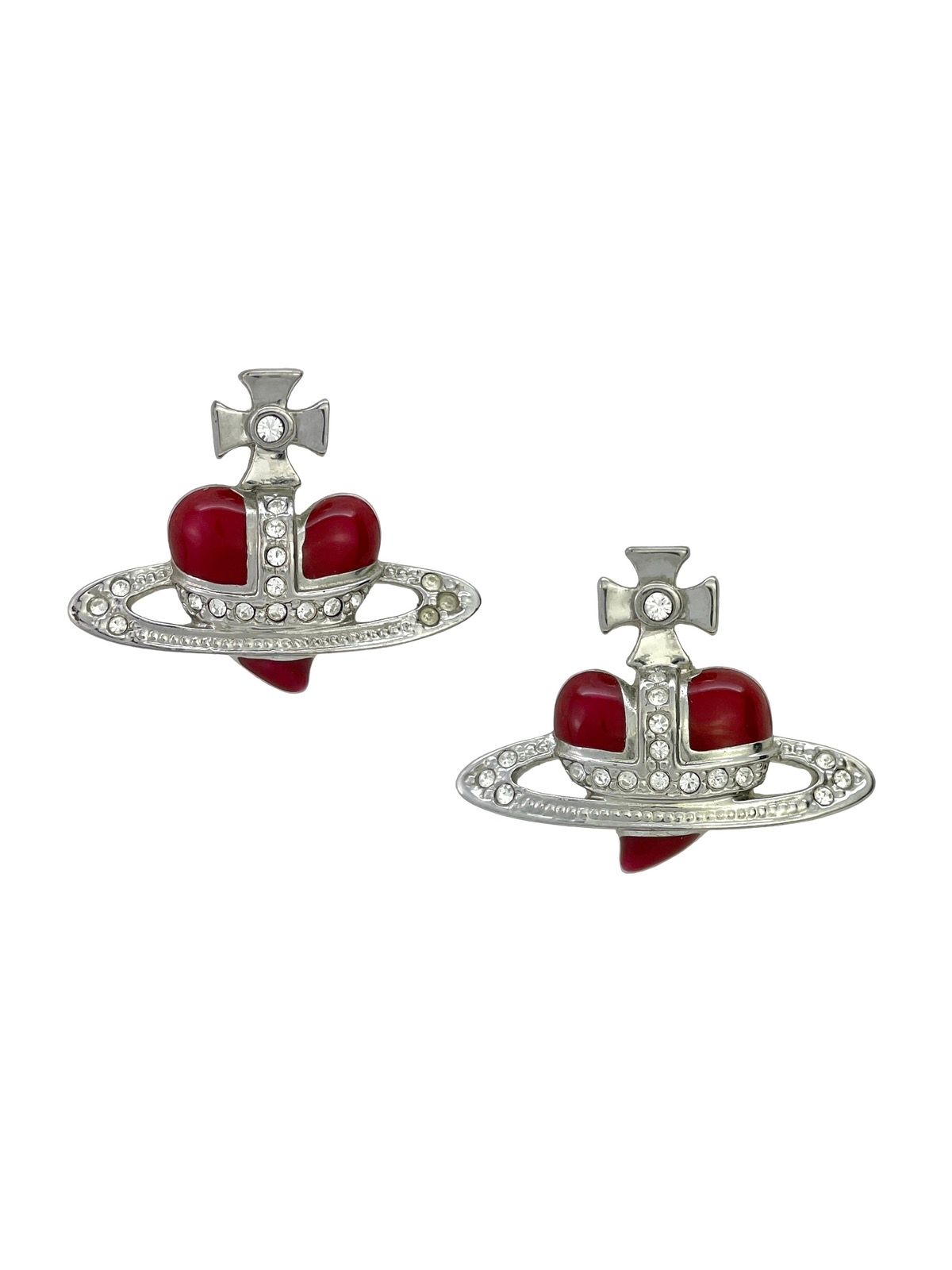 Pre-owned Vivienne Westwood Crystal Heart Orb Earrings In Red