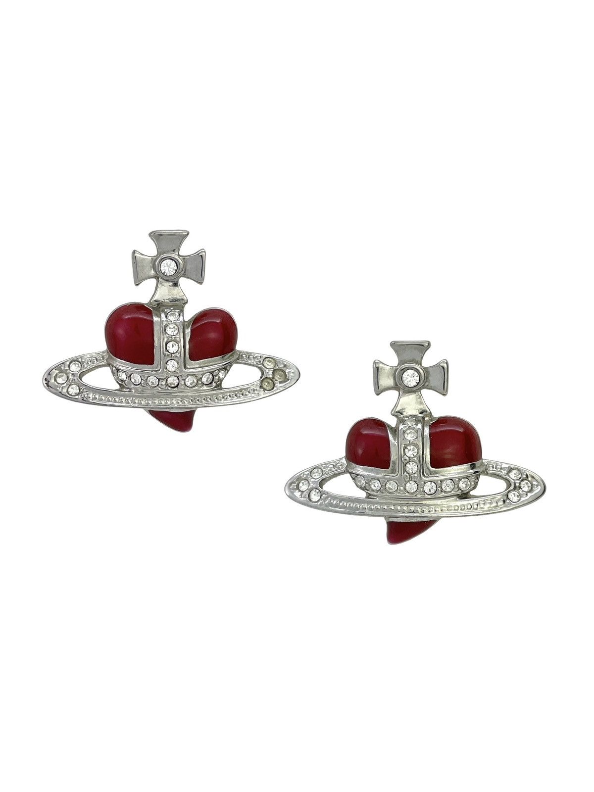 image of Vivienne Westwood Crystal Heart Orb Earrings in Red, Men's