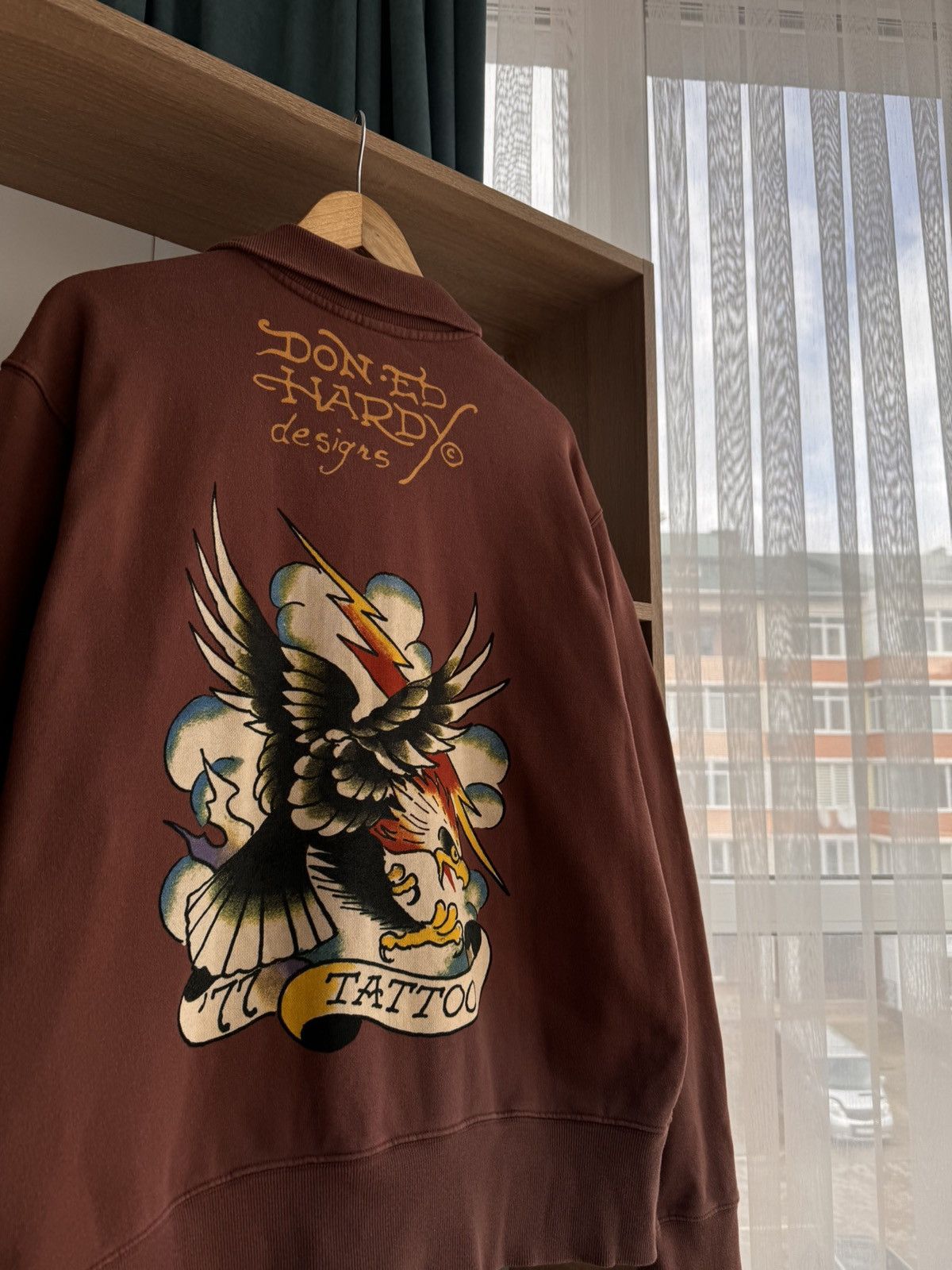 Christian Audigier × Japanese Brand × Vintage Vintage Ed Hardy by Christian Audigier Brown Tattoo Hoodie Size US XL / EU 56 / 4 - 8 Thumbnail