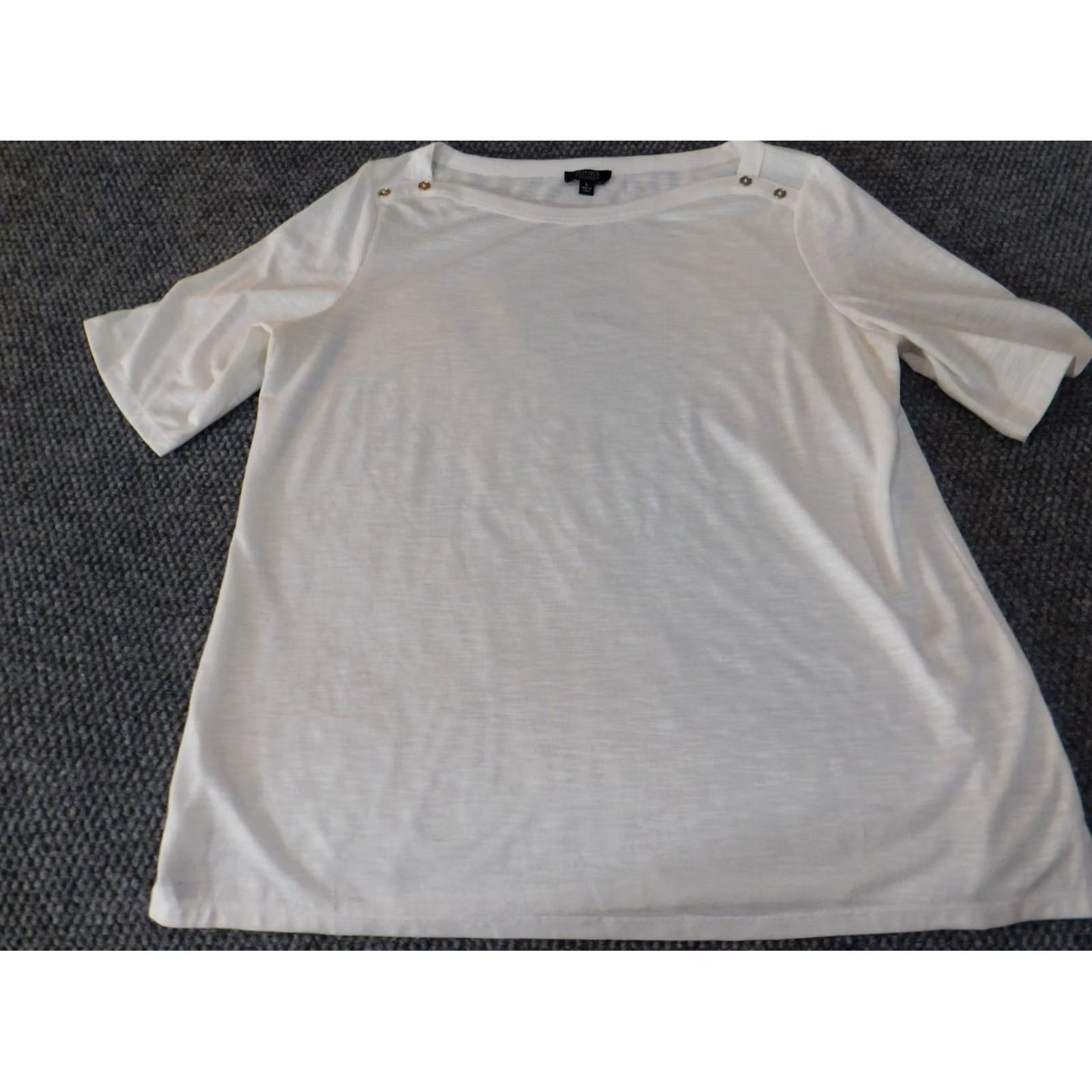 Jones New York Jones New York Blouse Shirt Women Large White Signature Pullover Crew Neck Polyester Rayon Stretch Casual Classic Size L / US 10 / IT 46 - 3 Thumbnail