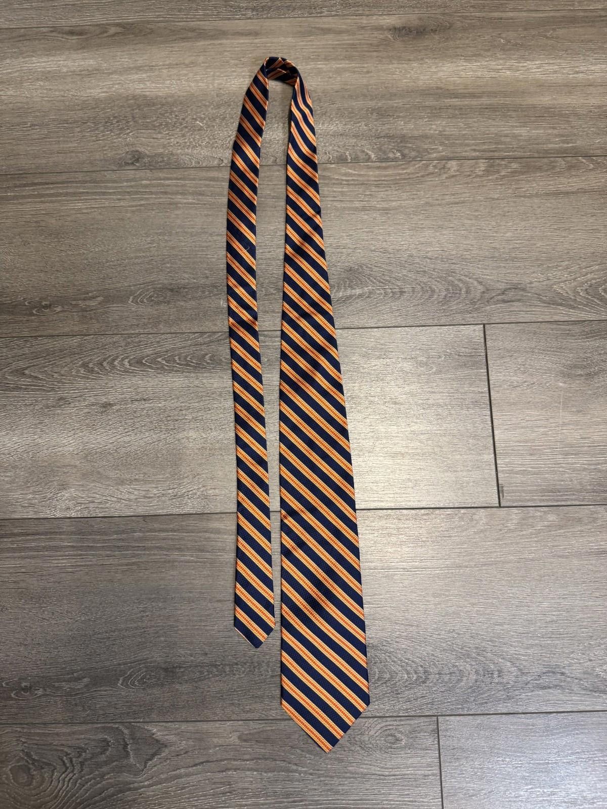 Brooks Brothers Brooks Brothers Makers Striped Silk Tie Navy Blue Orange USA Size ONE SIZE - 1 Thumbnail