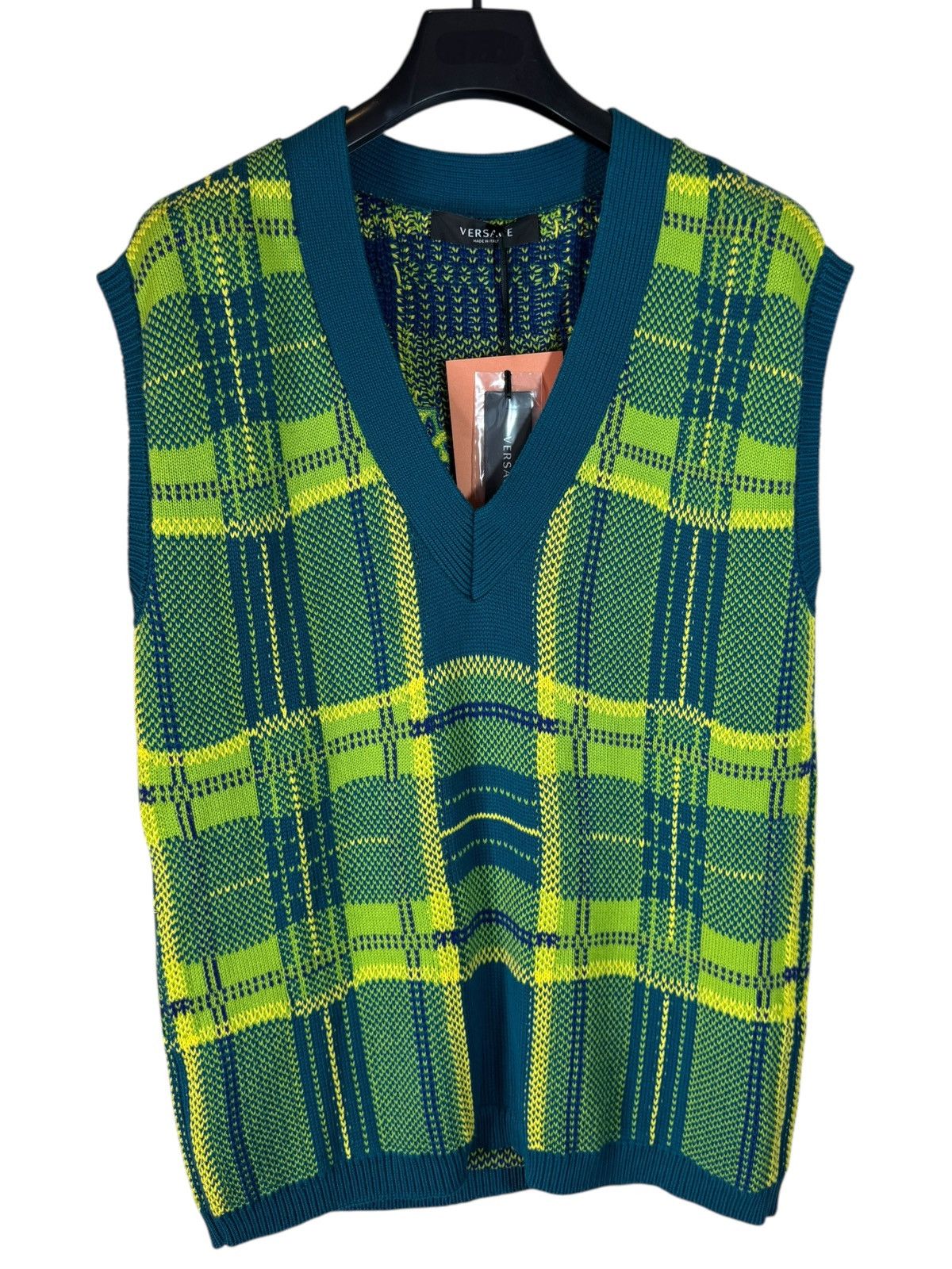 Versace Versace Green Blue Check Logo Vest Size US M / EU 48-50 / 2 - 2 Thumbnail