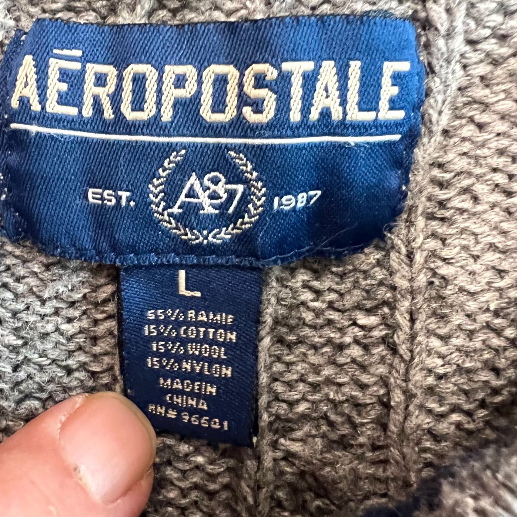 Vintage Aéropostale Mens Knitted Wool Blend Sweater Large L Gray Crew Neck Pullover Long Sleeve Breathable Logo Vintage No Size US L / EU 52-54 / 3 - 4 Thumbnail
