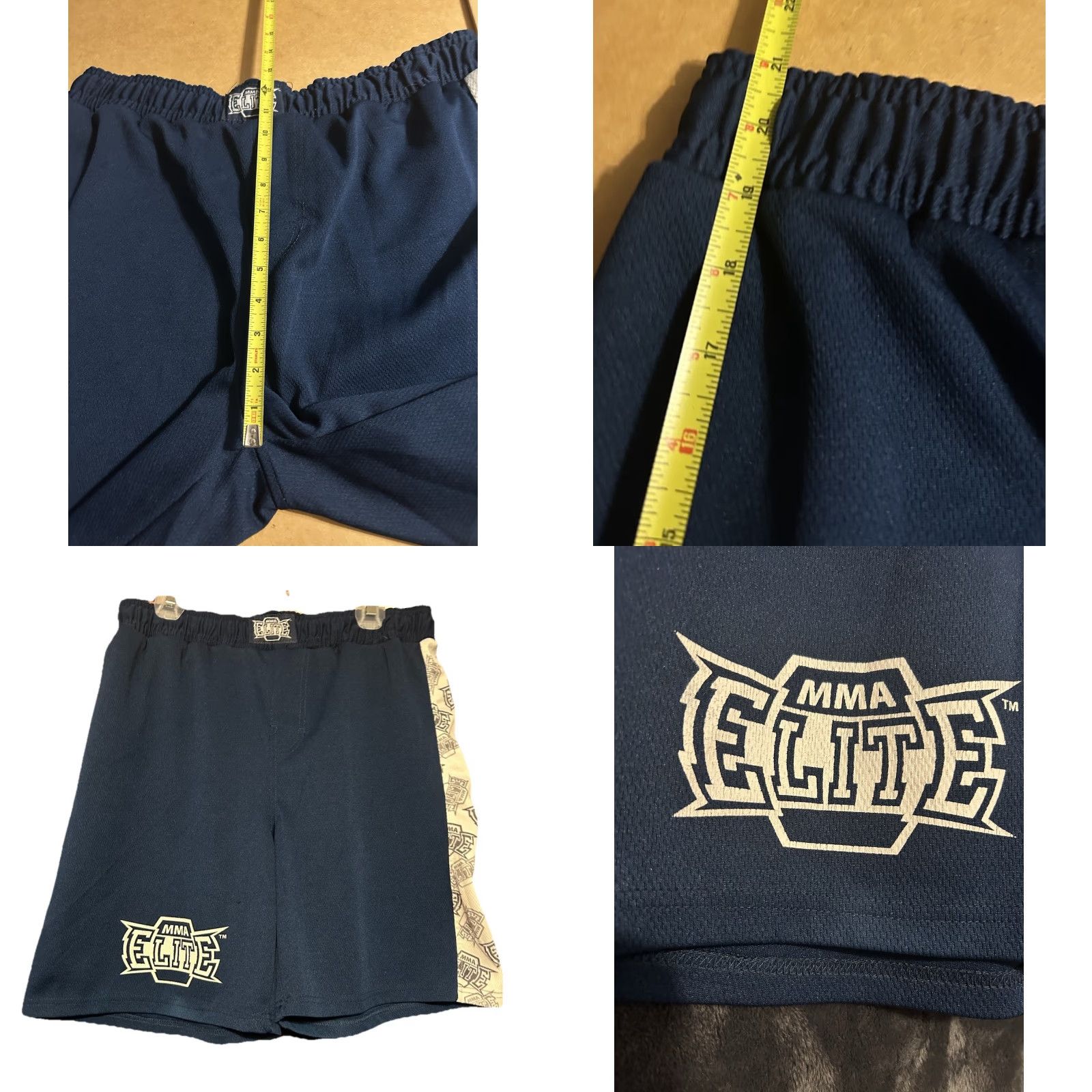 Vintage MMA Elite Shorts Men Large Navy Blue Elastic Waist Graphics Training Fighting Size US 33 - 10 Thumbnail