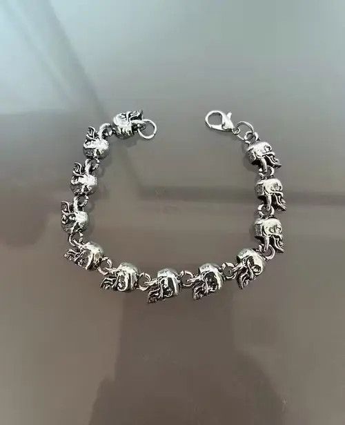 Handmade × Jewelry Skull Head Bracelet Chain Gothic Chrome Pagan Punk Grunge Size ONE SIZE - 3 Thumbnail