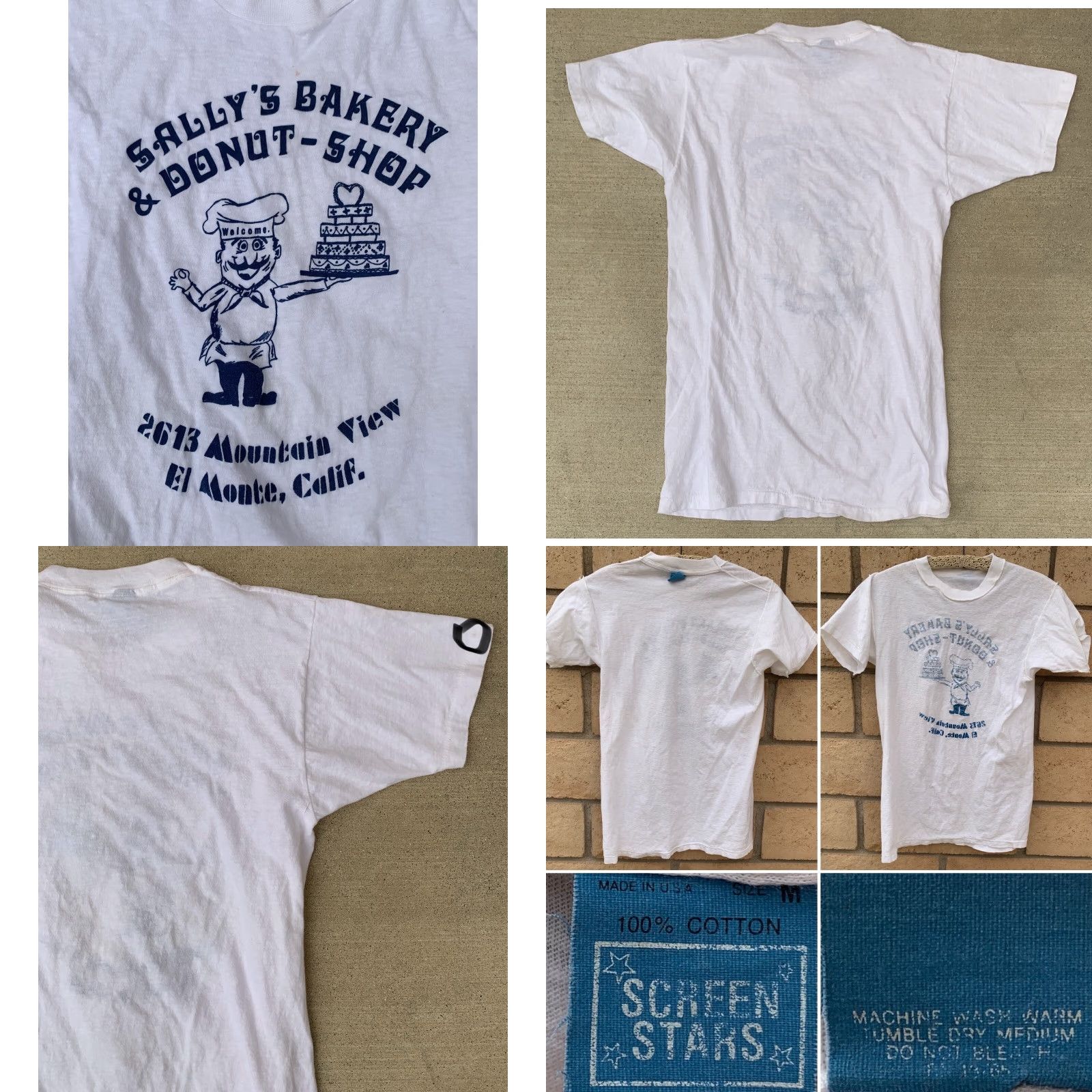 Vintage VINTAGE Screen Stars T-Shirt Men M Blue California Sally’s Bakery & Donut Shop El Monte Calif 1980s Graphic Print Cotton Size US M / EU 48-50 / 2 - 10 Thumbnail