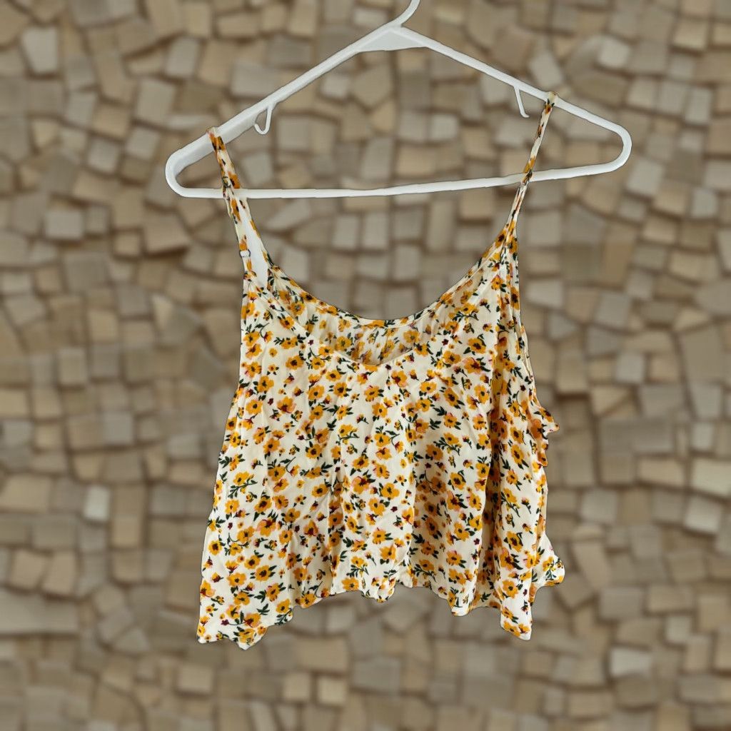 Vintage BP Crop Top Women's Size S Yellow Floral Sleeveless Tank Spaghetti Strap NWT Size S / US 4 / IT 40 - 1 Thumbnail