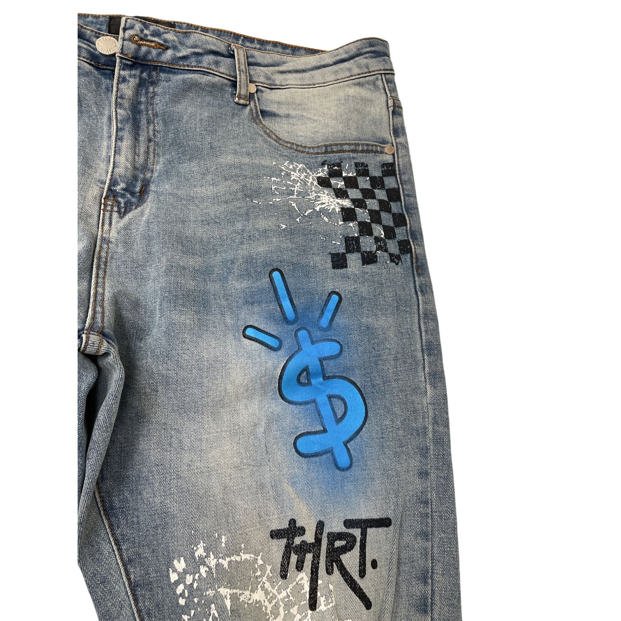 Other THRT Mens Blue Graffiti Y2K Denim Jeans Size 40x31SKU 8548 Size US 40 / EU 56 - 5 Thumbnail