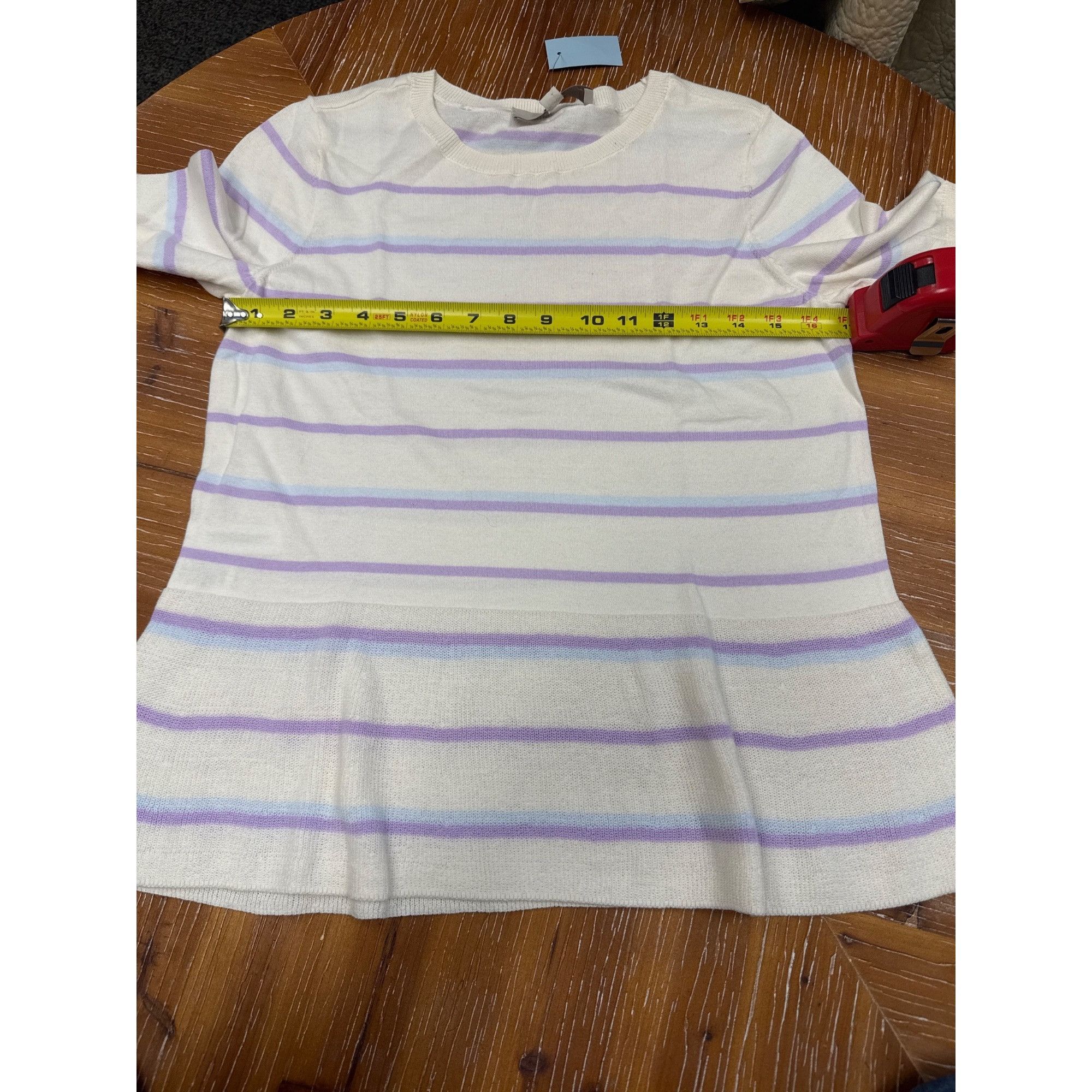 Loft Striped Cream & Lavender Knit Tunic Top With 3/4 Sleeves pet Size ONE SIZE - 5 Thumbnail