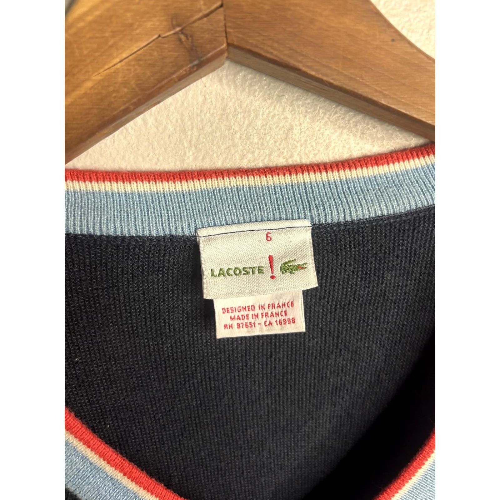 Lacoste Lacoste Sweater Mens XL Blue V-Neck Pullover Knit Contrast Trim Croc Logo France Size US XL / EU 56 / 4 - 4 Thumbnail