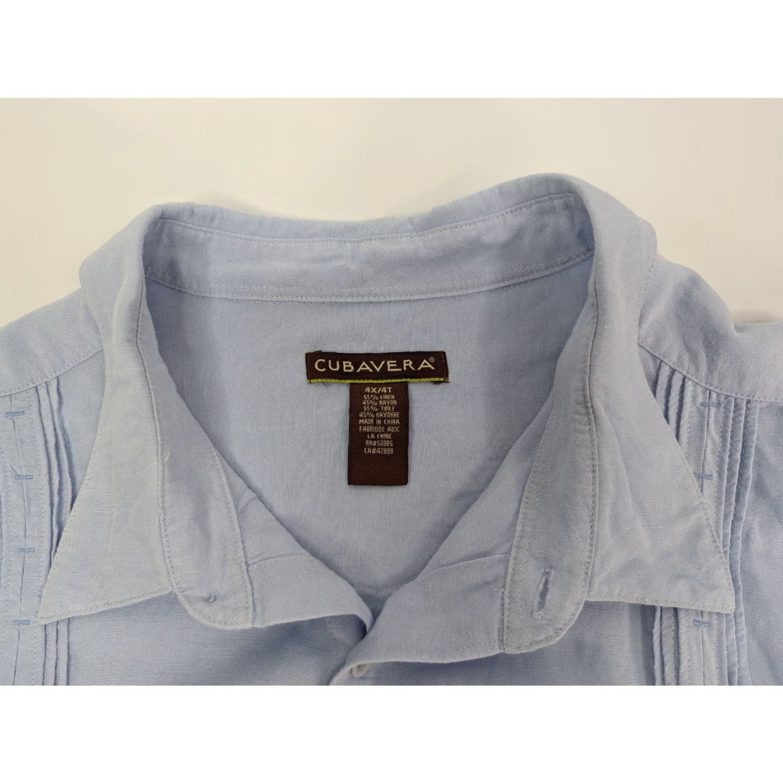 Cubavera Cubavera Shirt Men 4X Blue Piping Tuck Panel Linen Rayon Short Sleeve Button-Up Casual Vintage? No (must use original words) Size US XXL / EU 58 / 5 - 5 Thumbnail